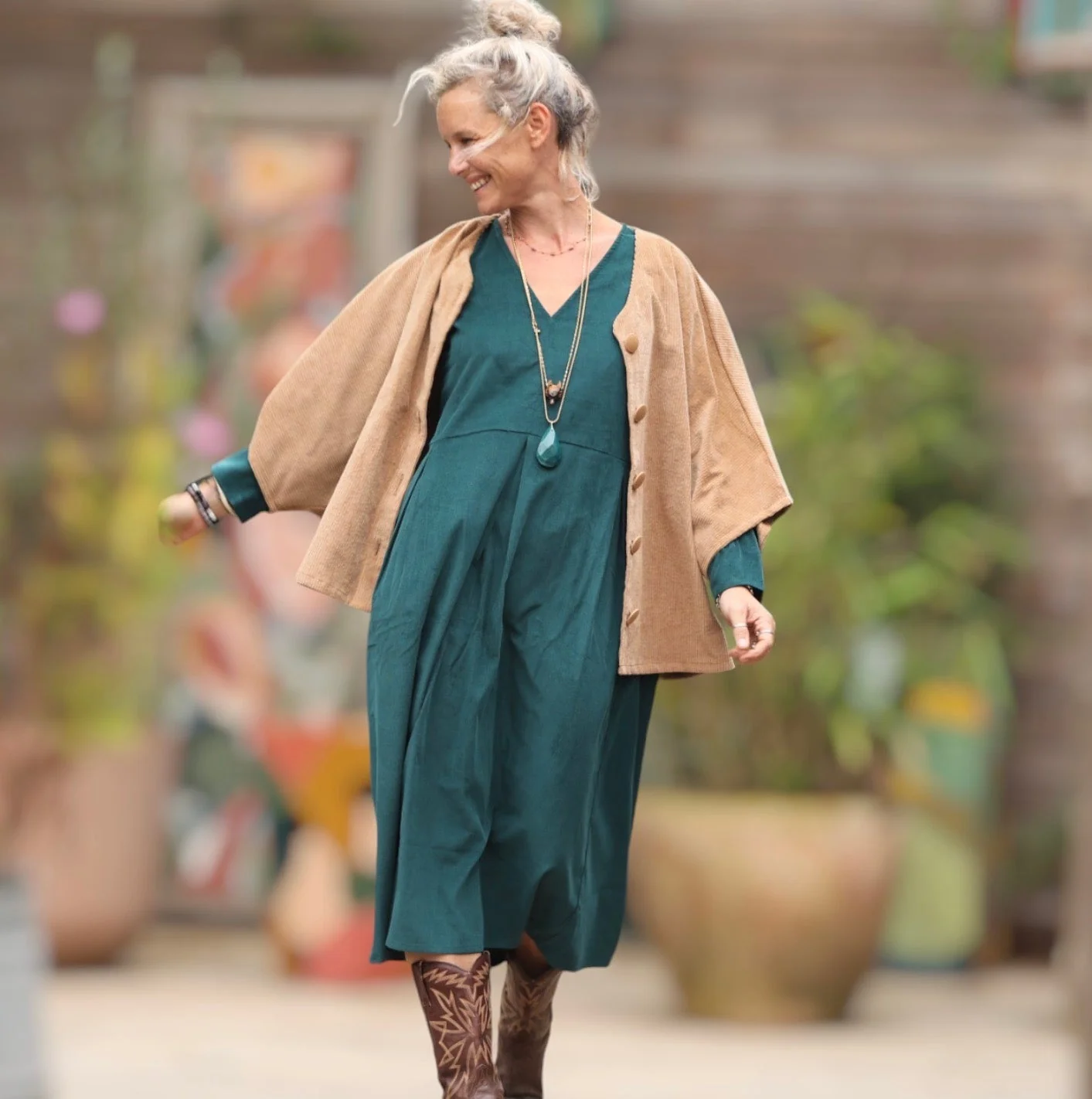 Robe Romane - velours milleraies colvert