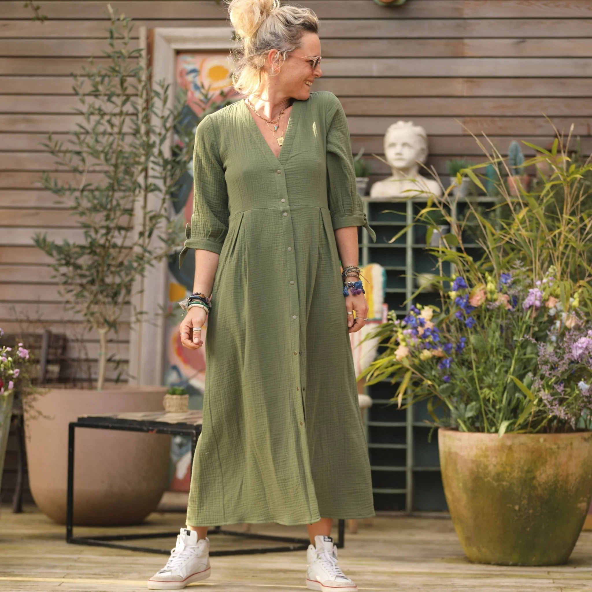 Robe Ryme - double gaze de coton kaki - Image 2