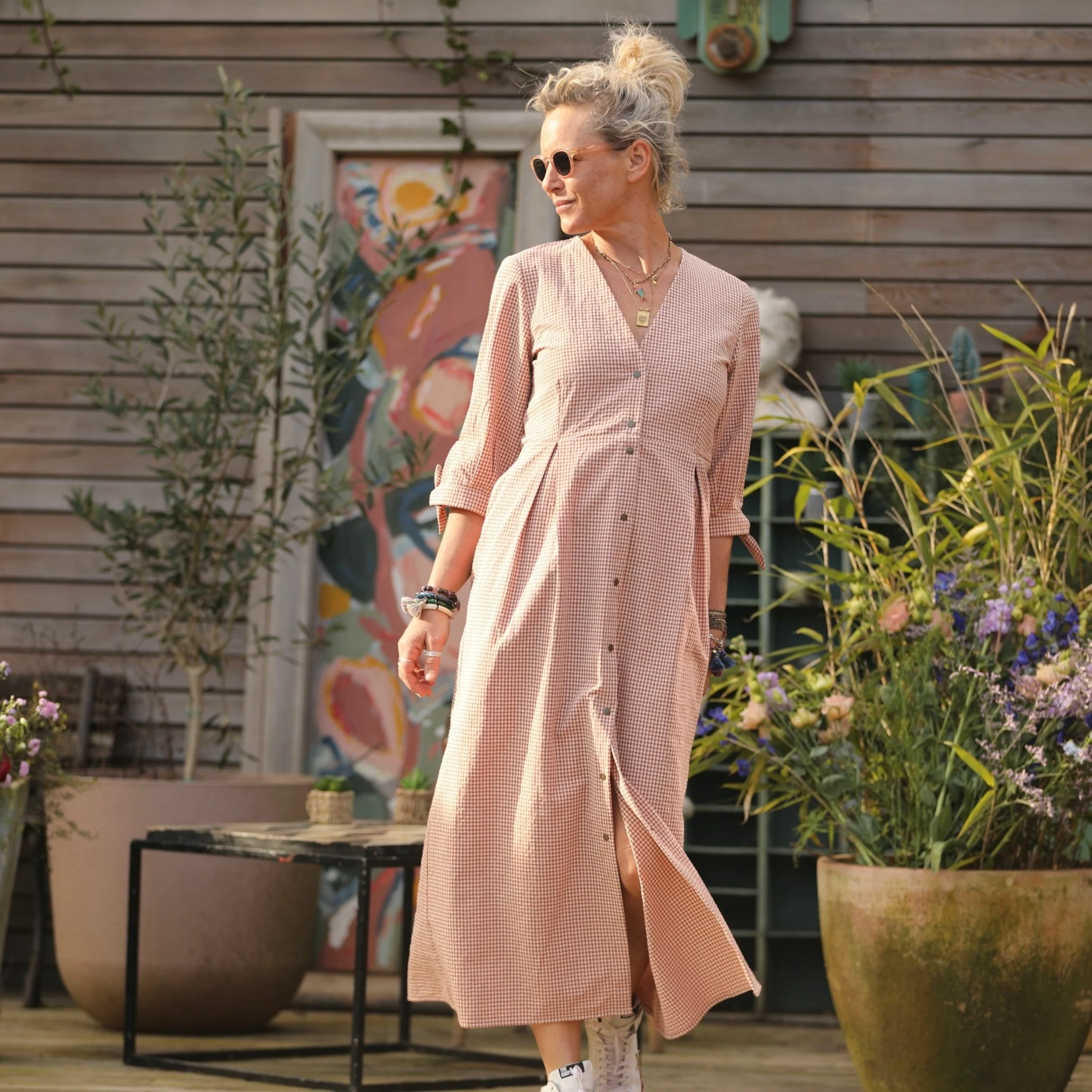 Robe Ryme - vichy à petits carreaux camel/crème - Image 6