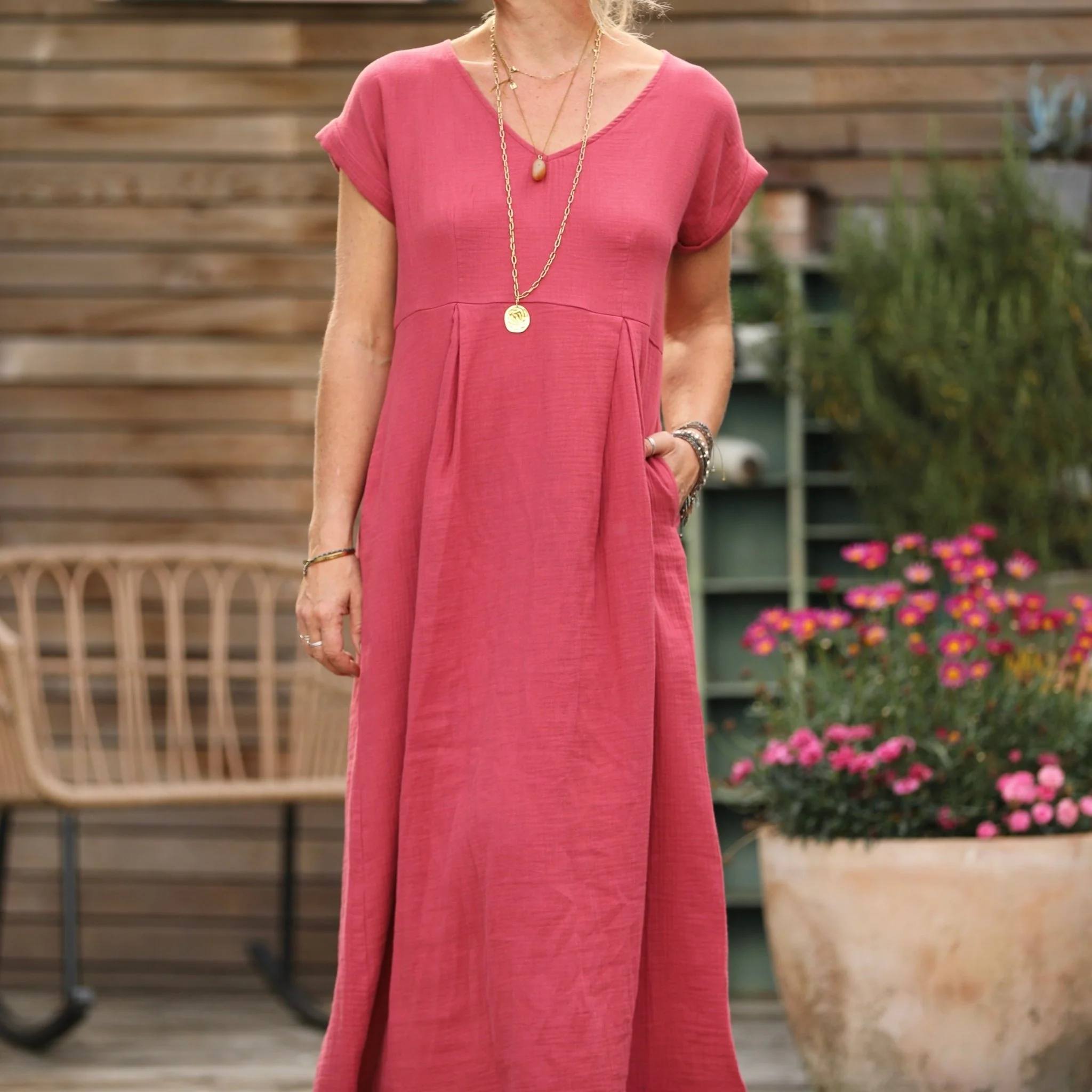 Robe longue Siloé – double gaze de coton grenat | Quintessence - Image 4
