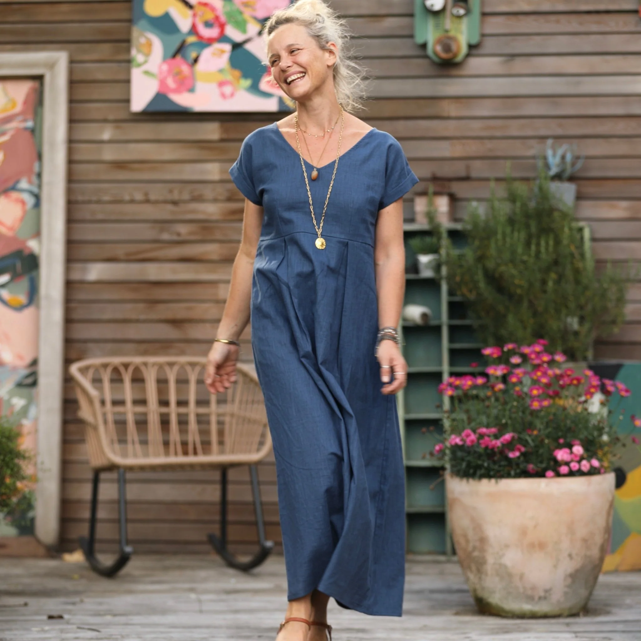 Robe longue Siloé – 100 % lin bleu indigo | Confection française – Quintessence - Image 6