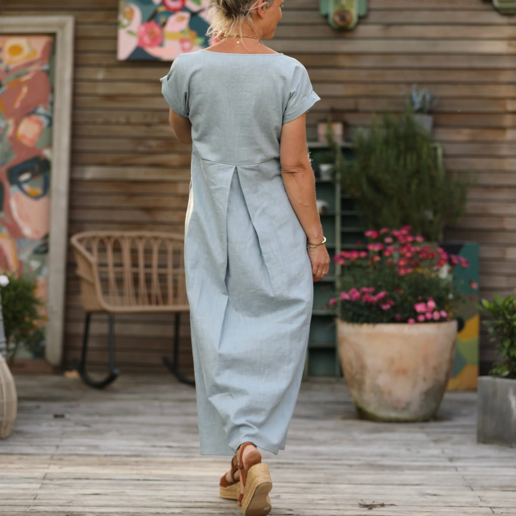 Robe longue Siloé – 100 % lin bleu nuage | Fabrication française – Quintessence - Image 3