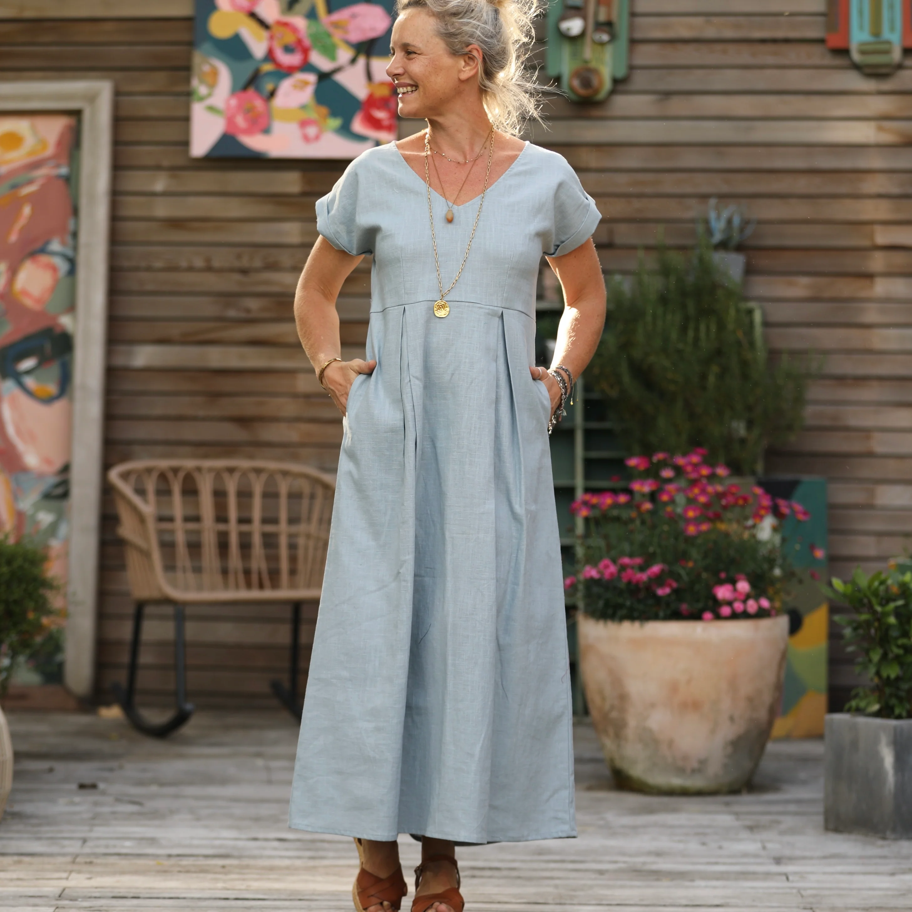 Robe longue Siloé – 100 % lin bleu nuage | Fabrication française – Quintessence - Image 7