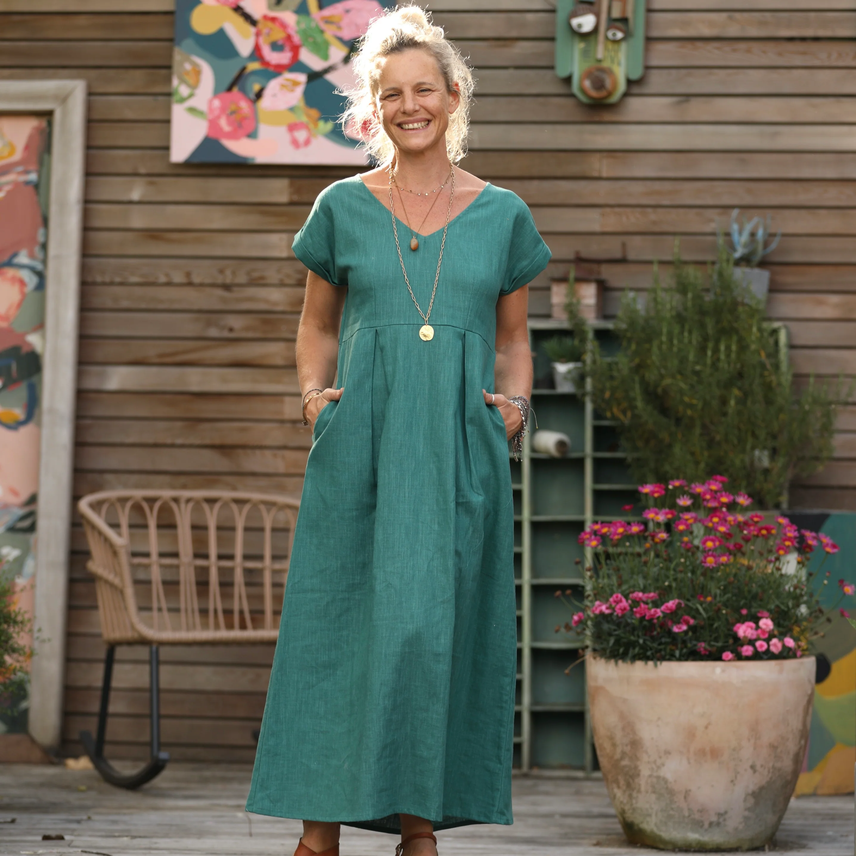 Robe longue Siloé – 100 % lin vert glacier | Confection française – Quintessence - Image 10