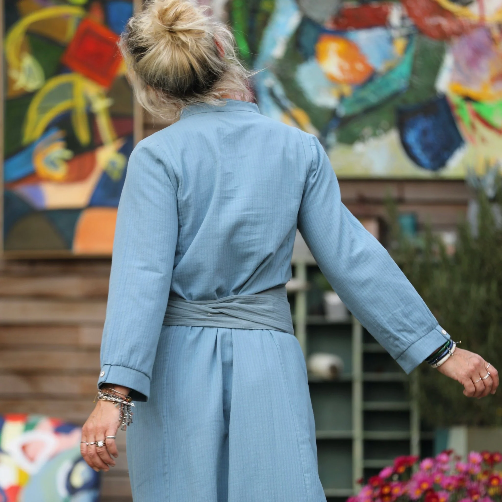 Robe Soizic - armuré de coton bleu navy - Image 10