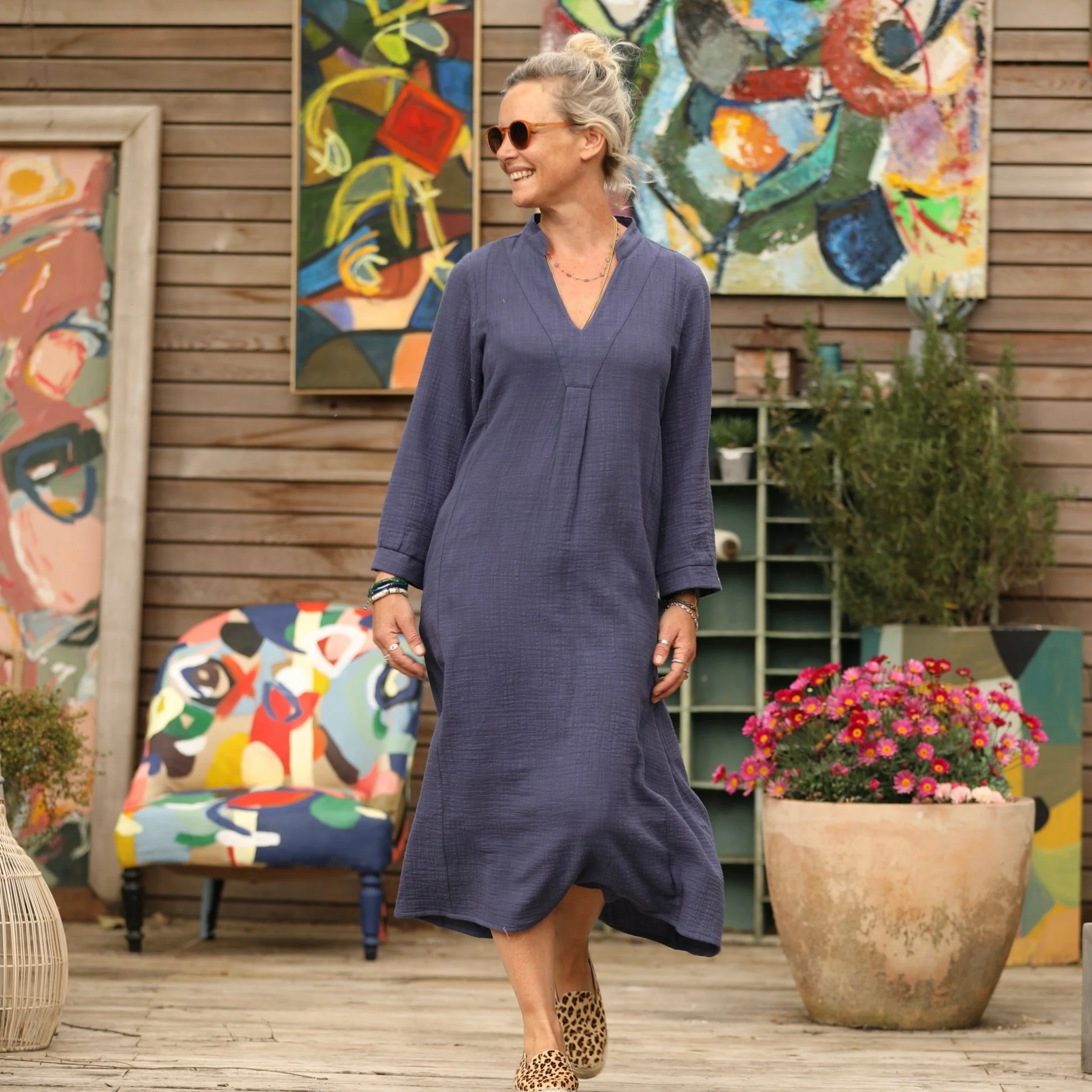 Robe Soizic - double gaze de coton flammée bleu lavande - Image 7