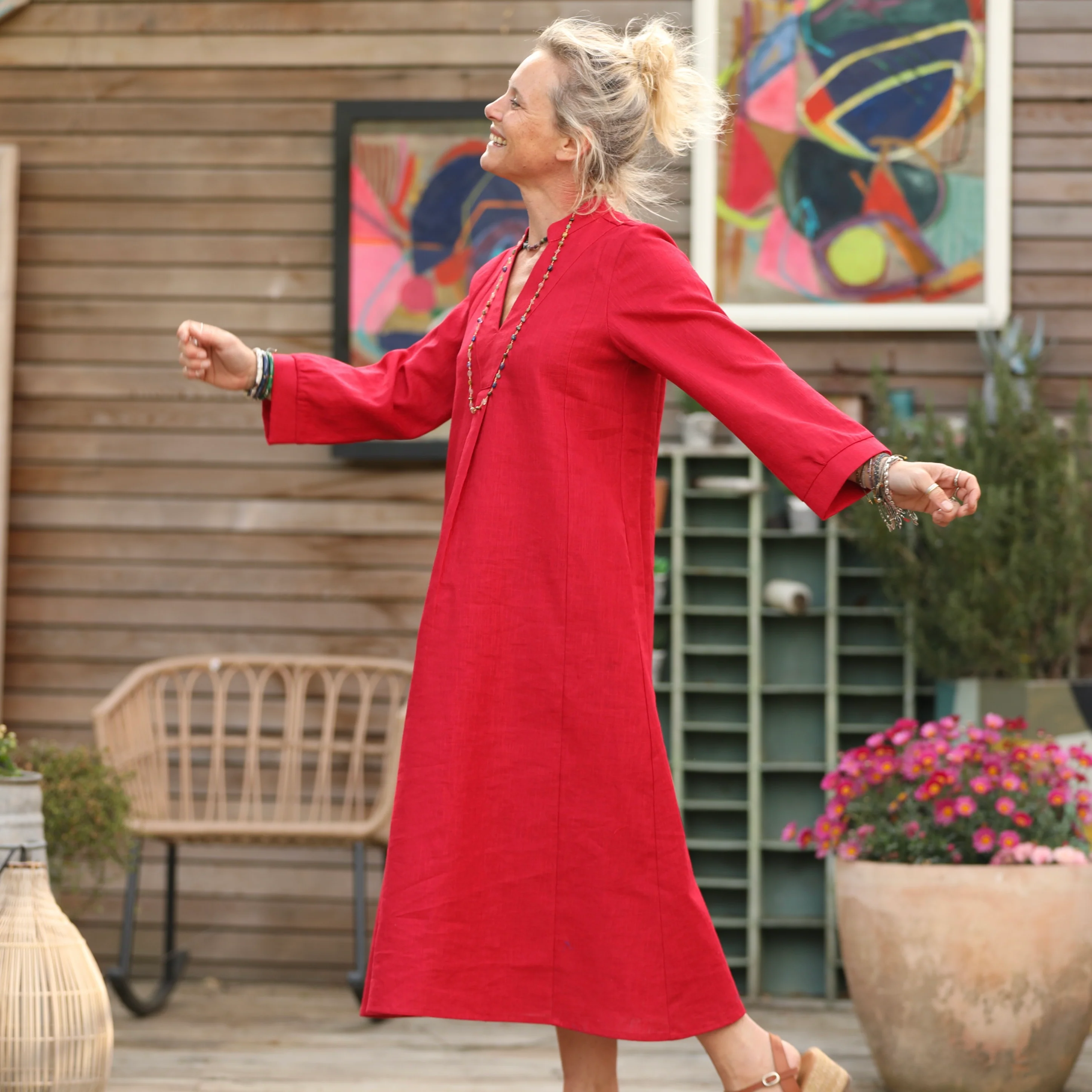Robe Soizic - lin rouge coquelicot - Image 7