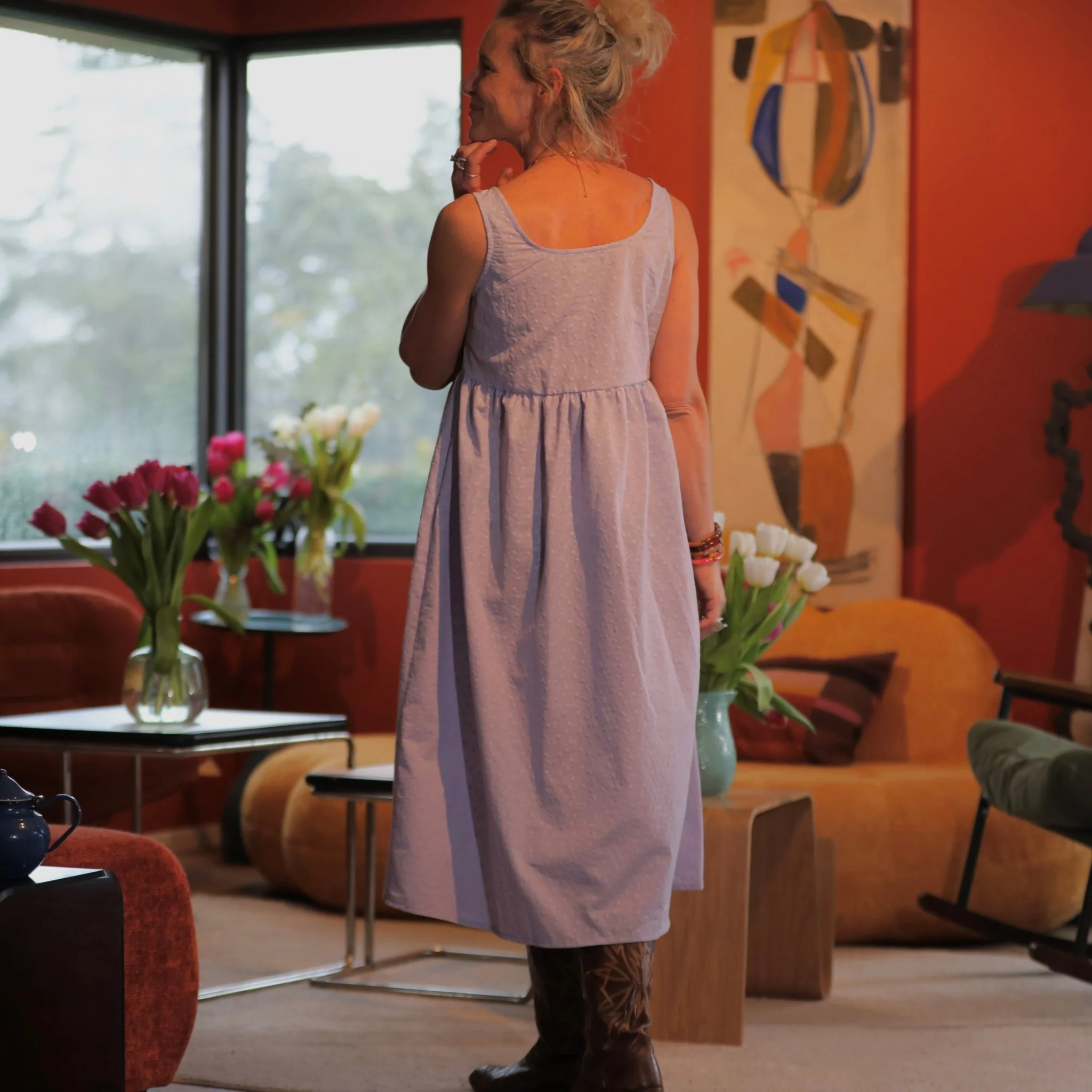 Robe Solène - coton brodé parme - Image 4