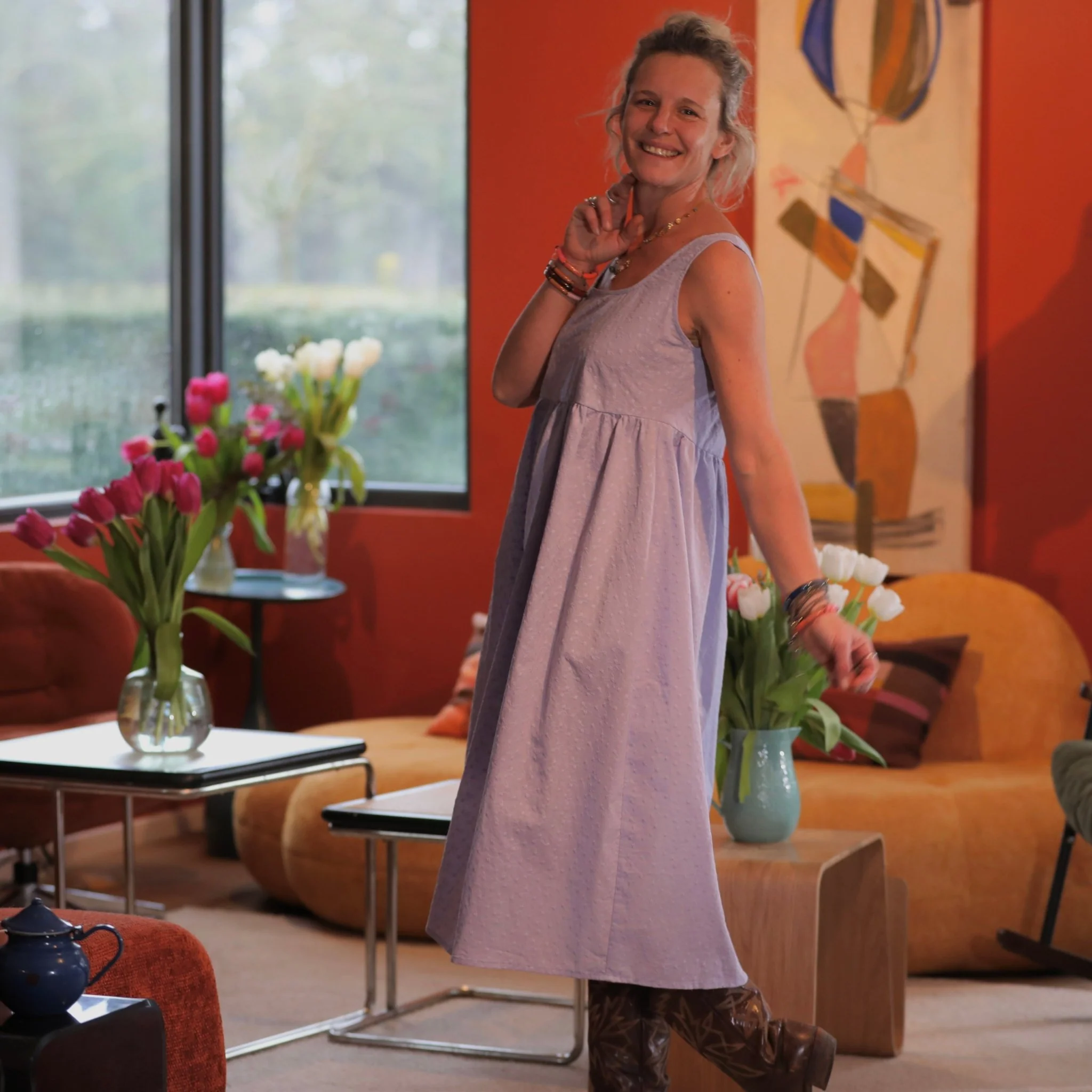 Robe Solène - coton brodé parme - Image 5