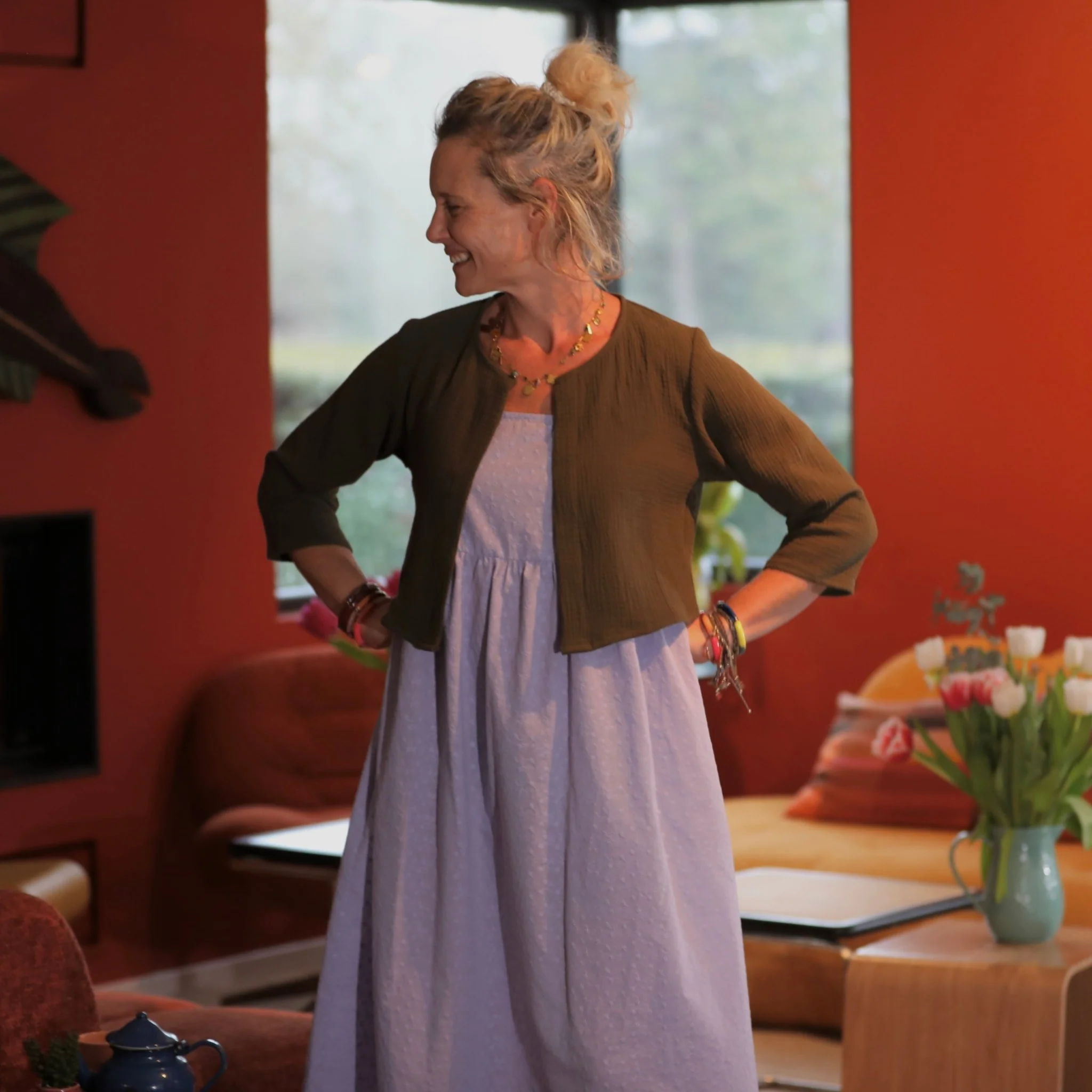 Robe Solène - coton brodé parme - Image 6