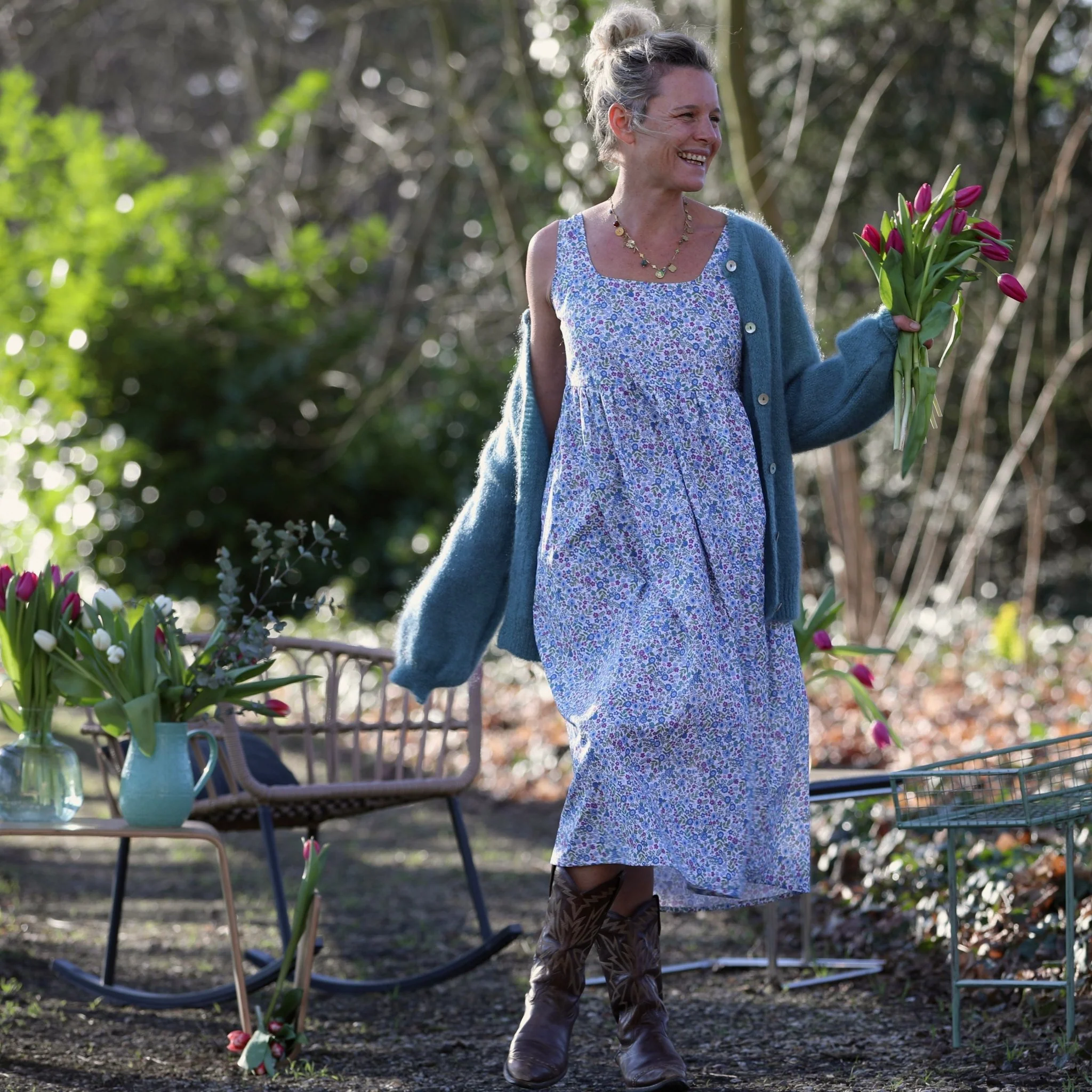 Robe Solène - coton"Printemps bleu" - Image 7