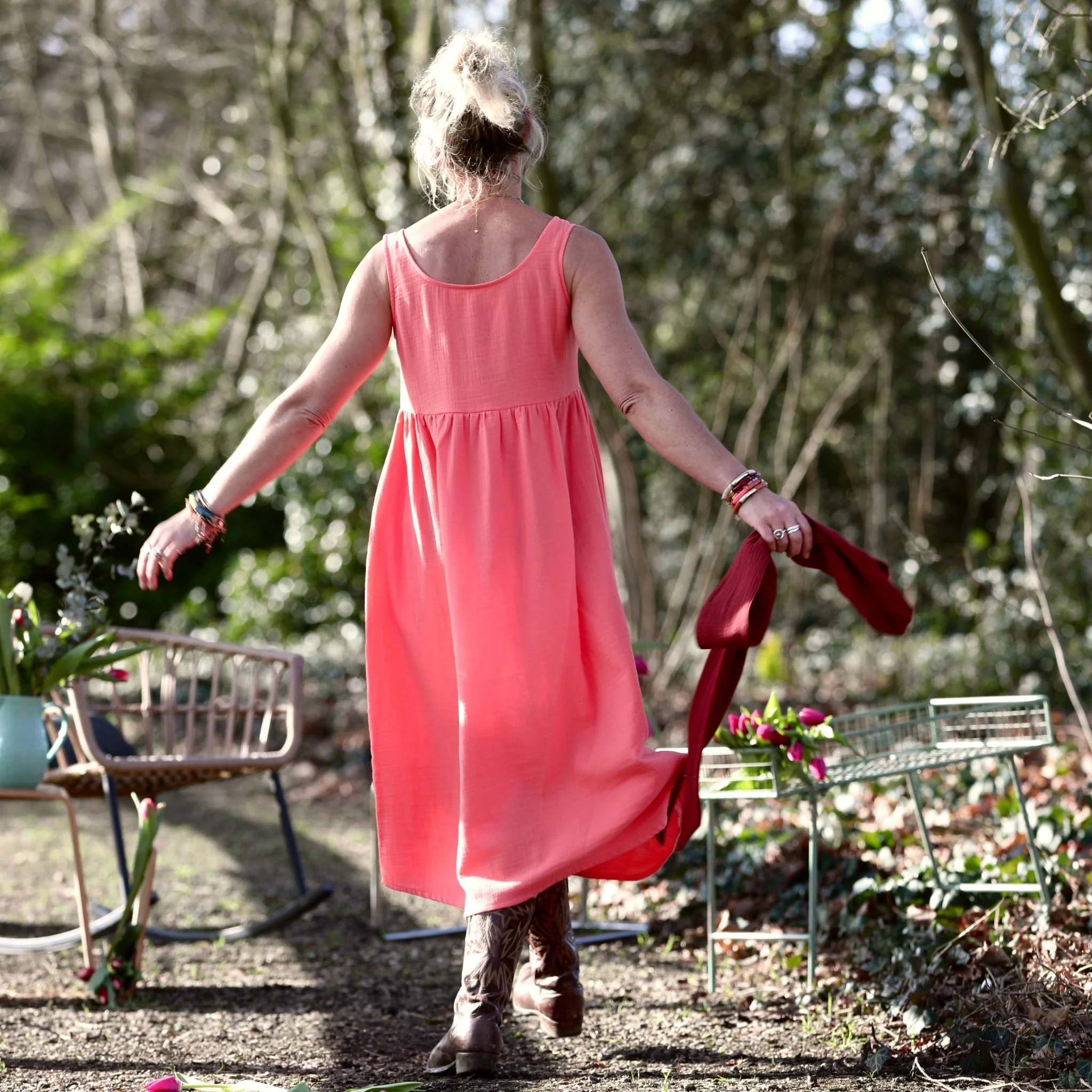 Robe Solène - double gaze de coton Pastèque - Image 5