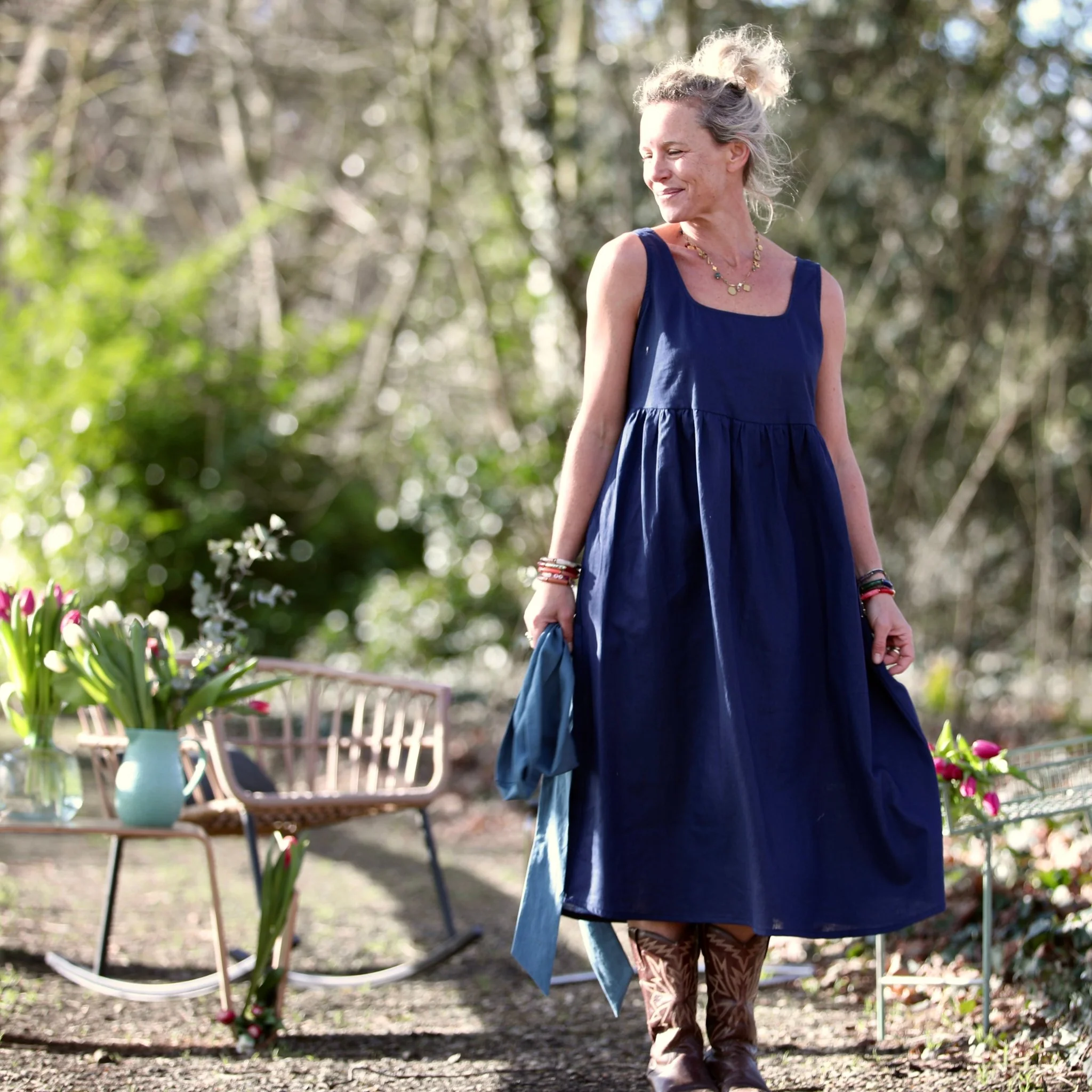 Robe Solène - Lin bleu indigo