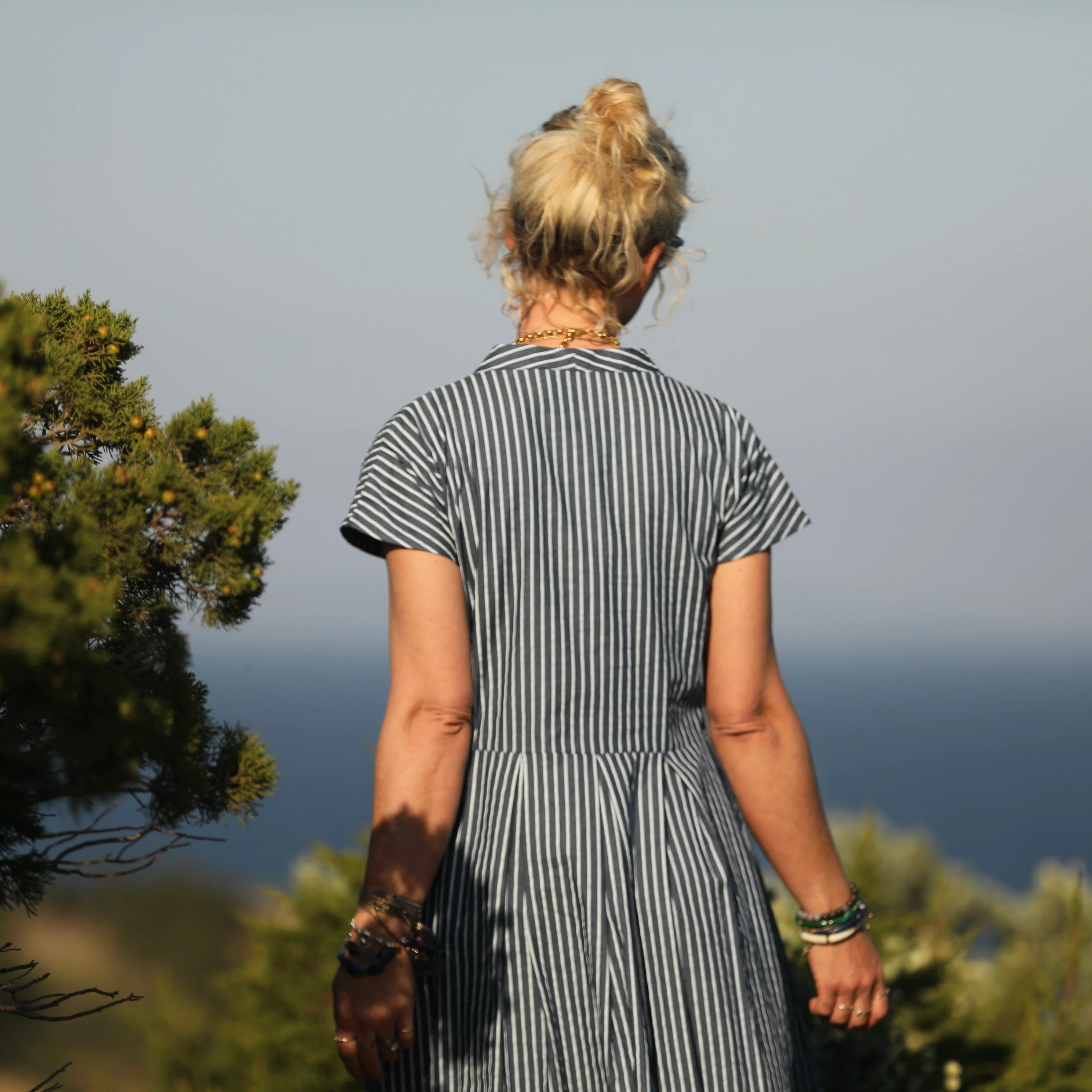 Robe Sylvette - jean de coton bleu rayé - Image 3