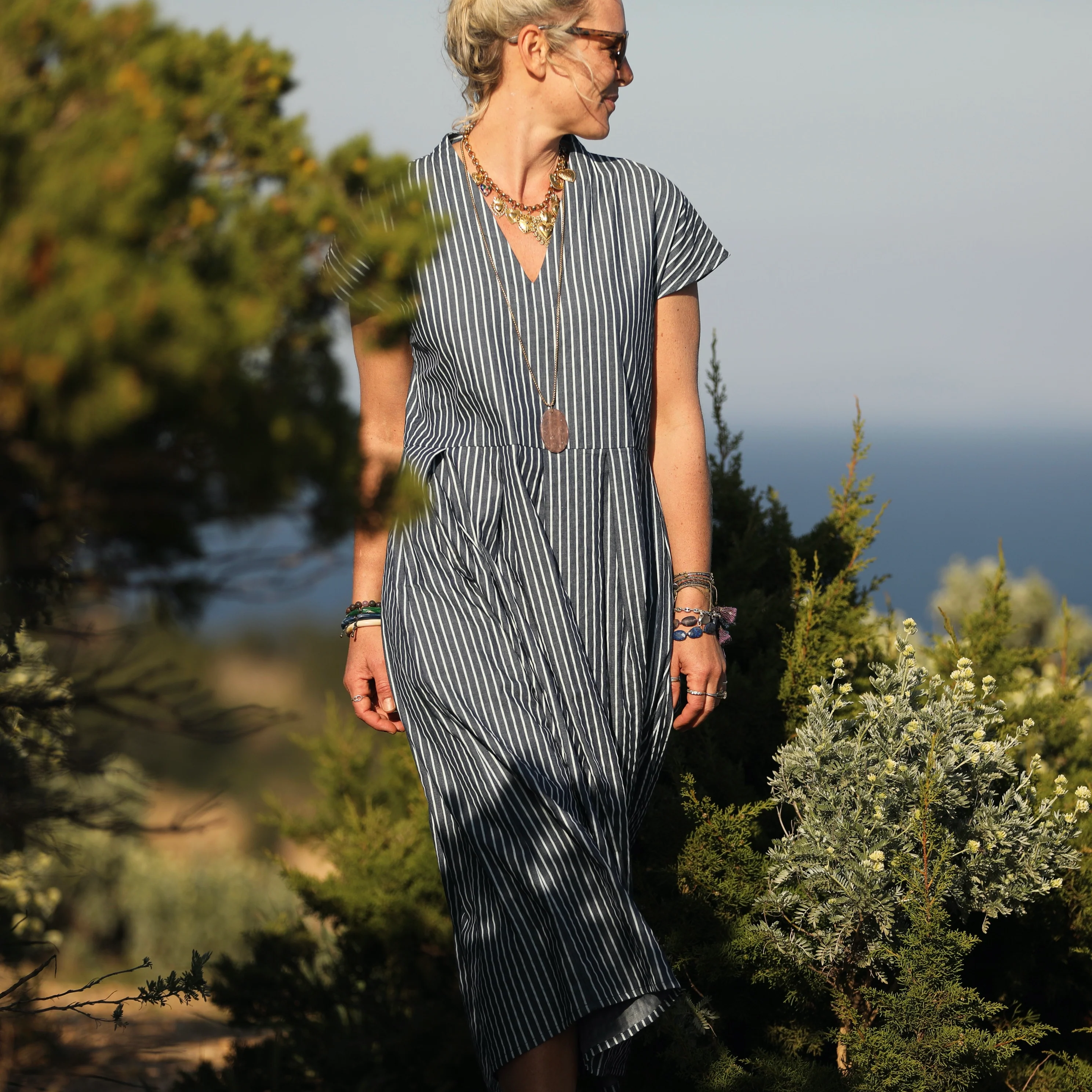 Robe Sylvette - jean de coton bleu rayé - Image 5