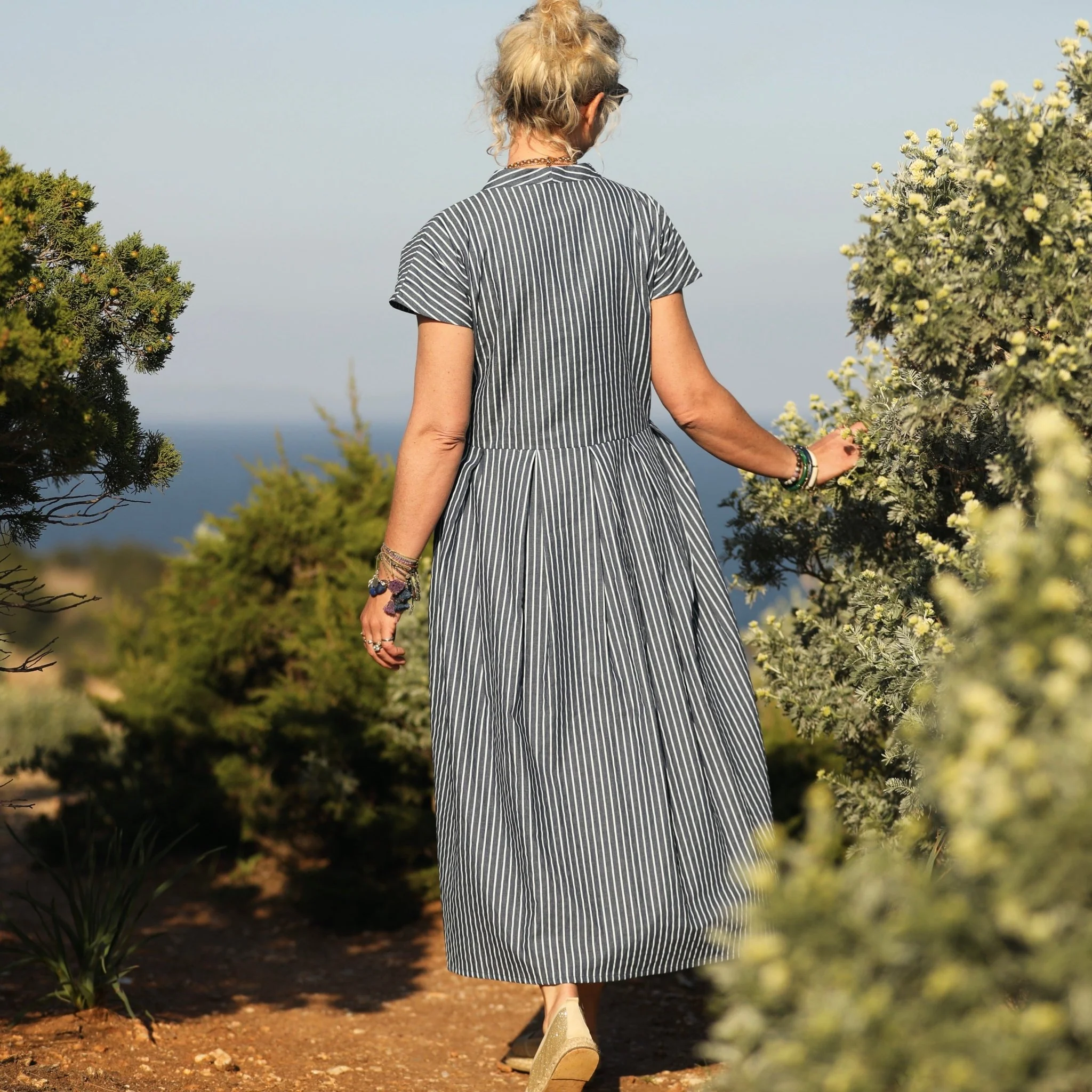 Robe Sylvette - jean de coton bleu rayé - Image 8