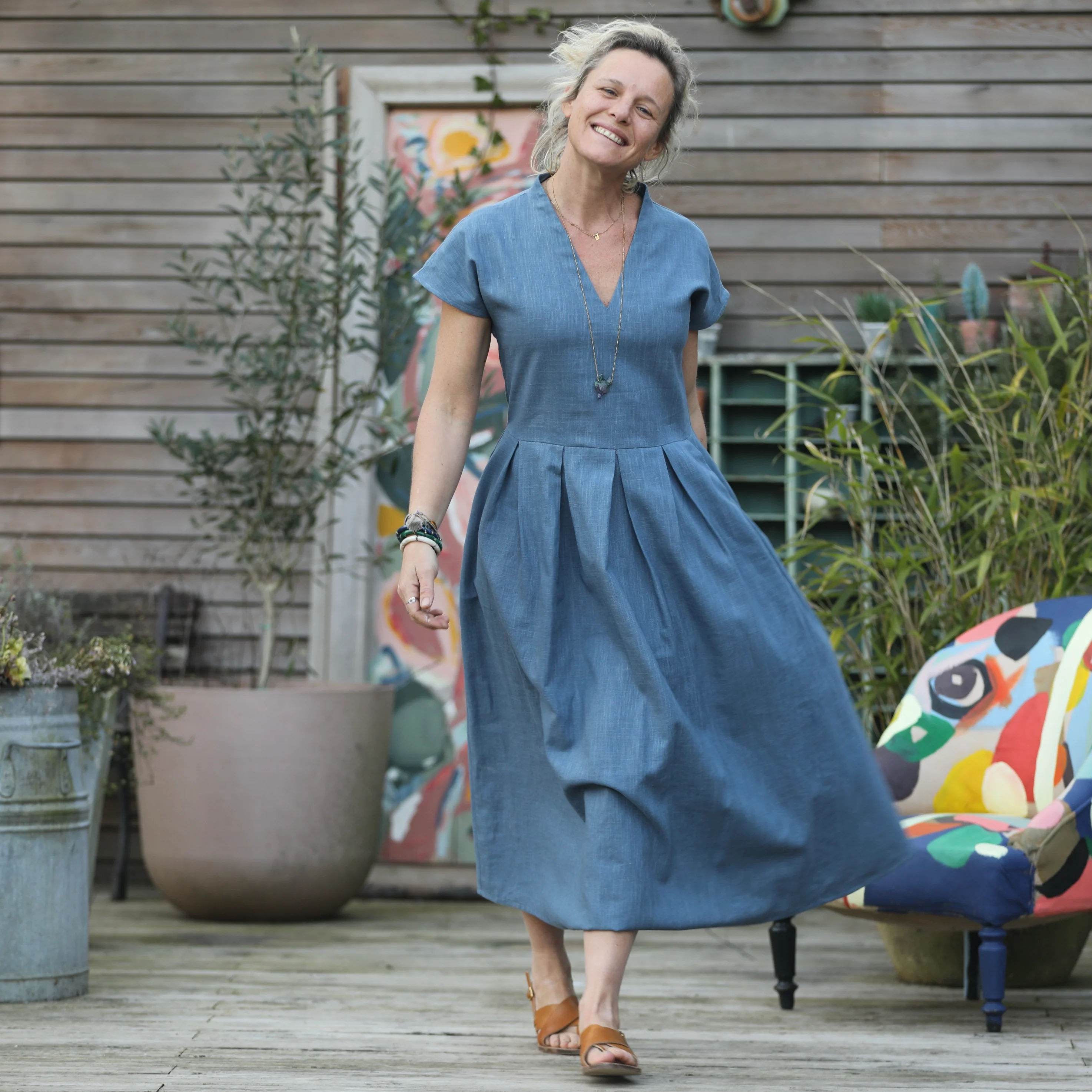 Robe Sylvette - lin bleu doux - Image 8