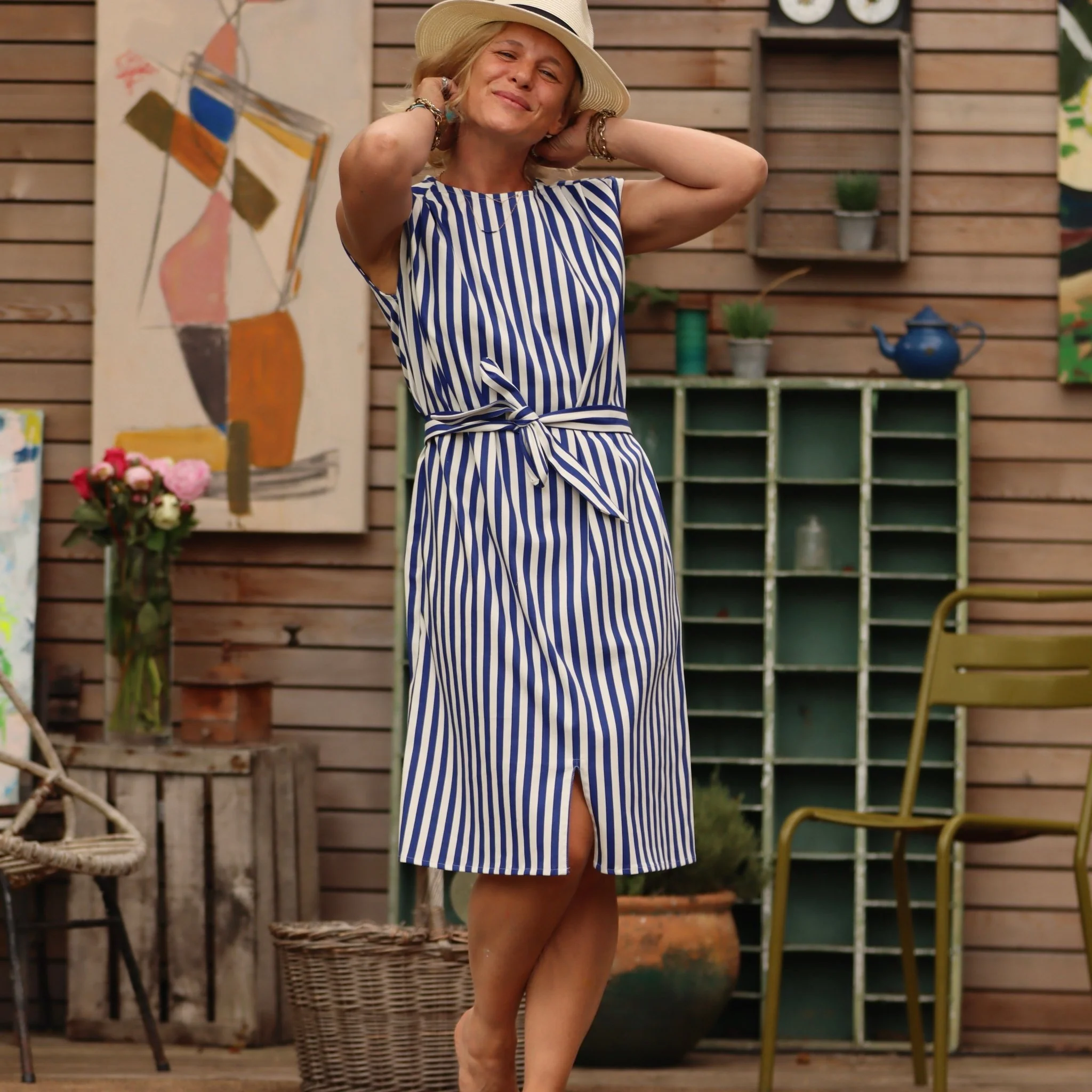 Robe Tia - Coton rayé bleu