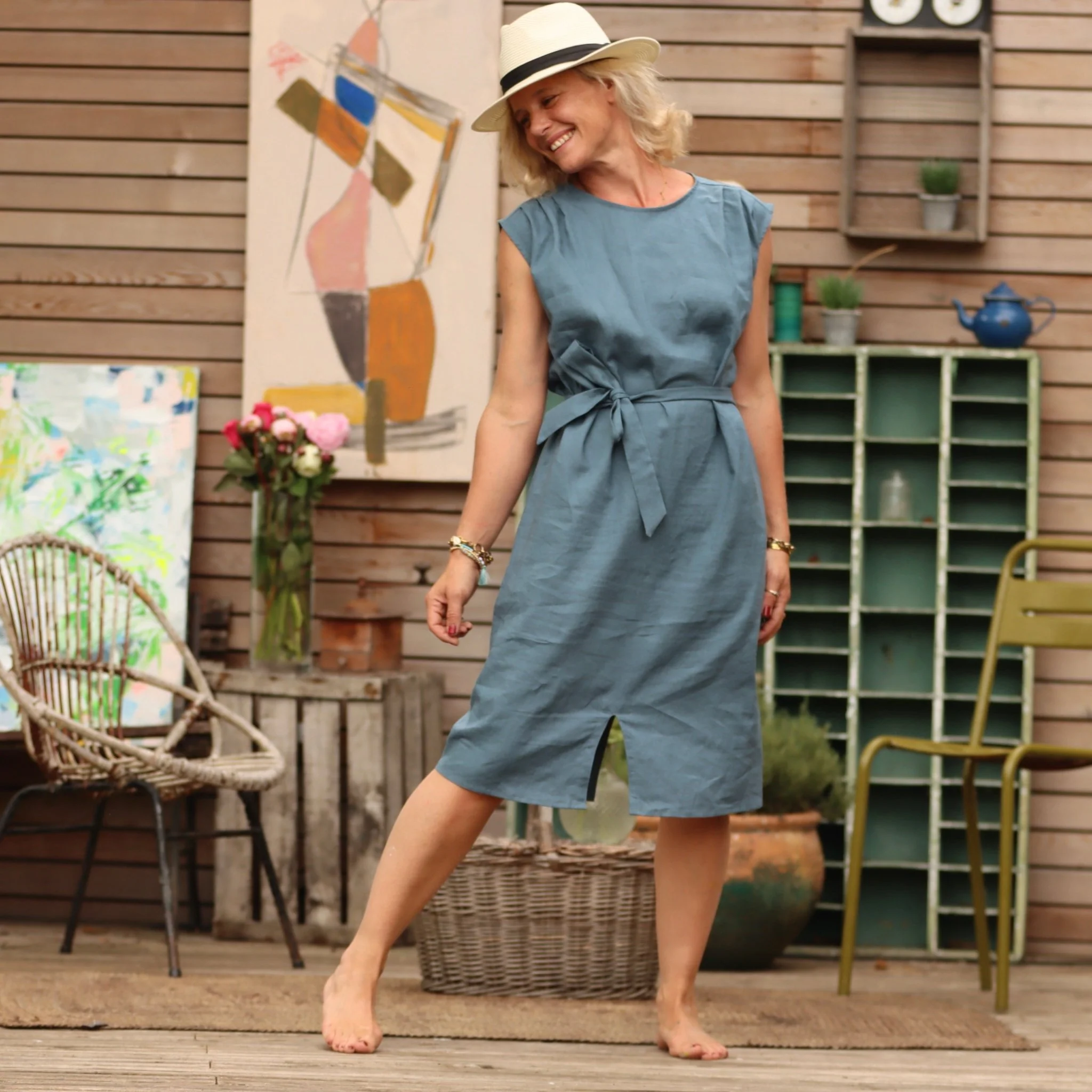 Robe Tia - Lin bleu navy - Image 9