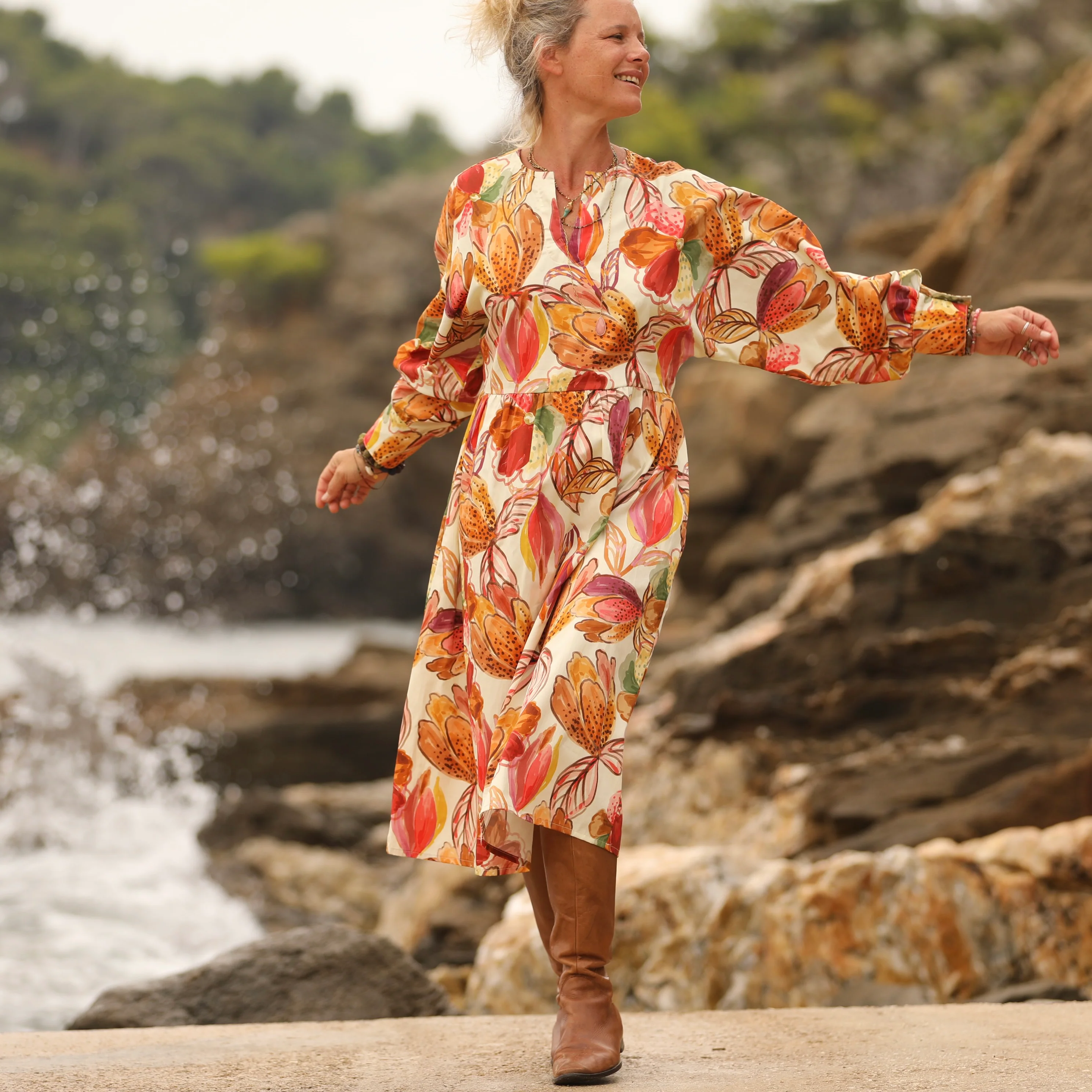 Robe Orlane - satin de coton poésie d’automne