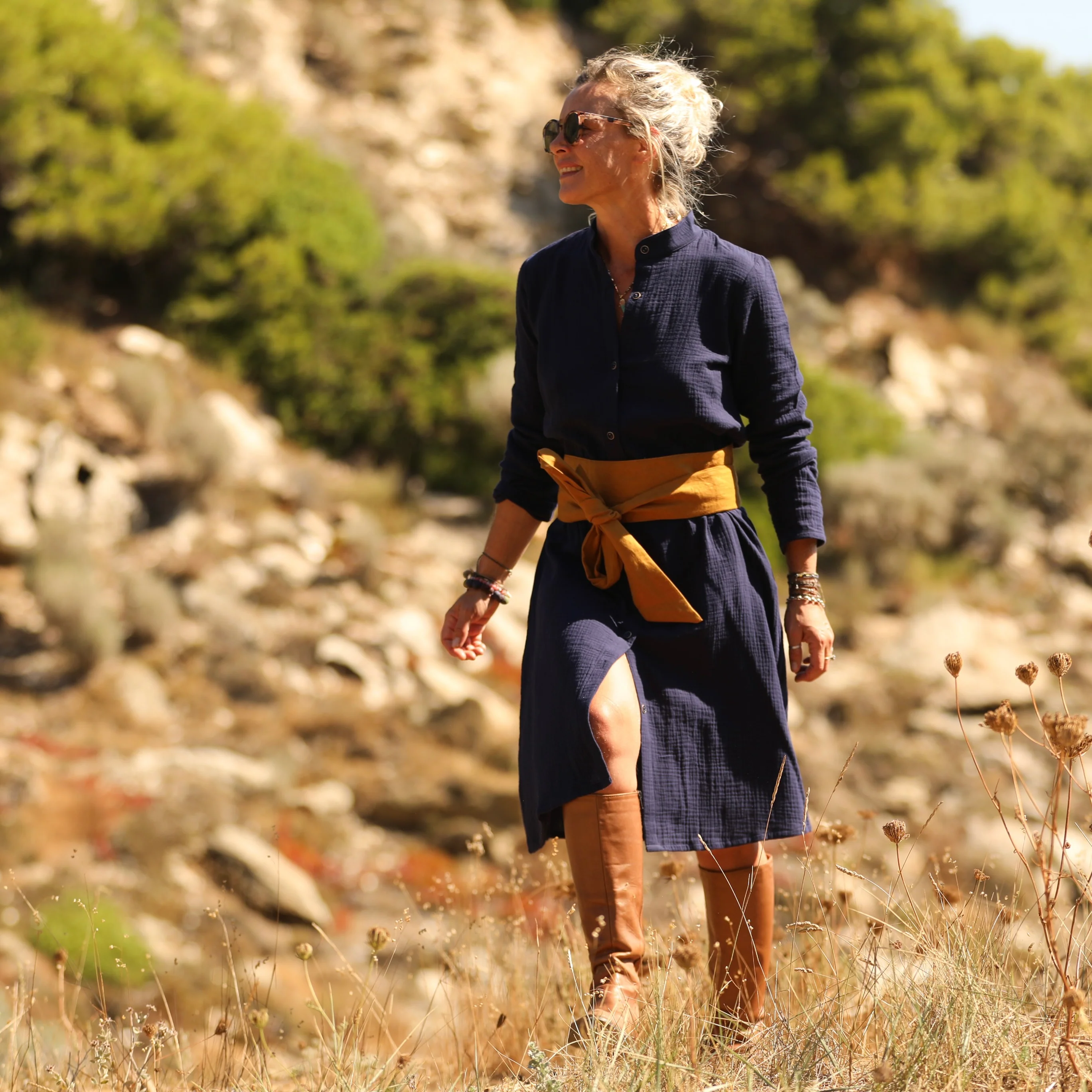 Robe Yuna -  Double gaze de coton bleu nuit - Image 3