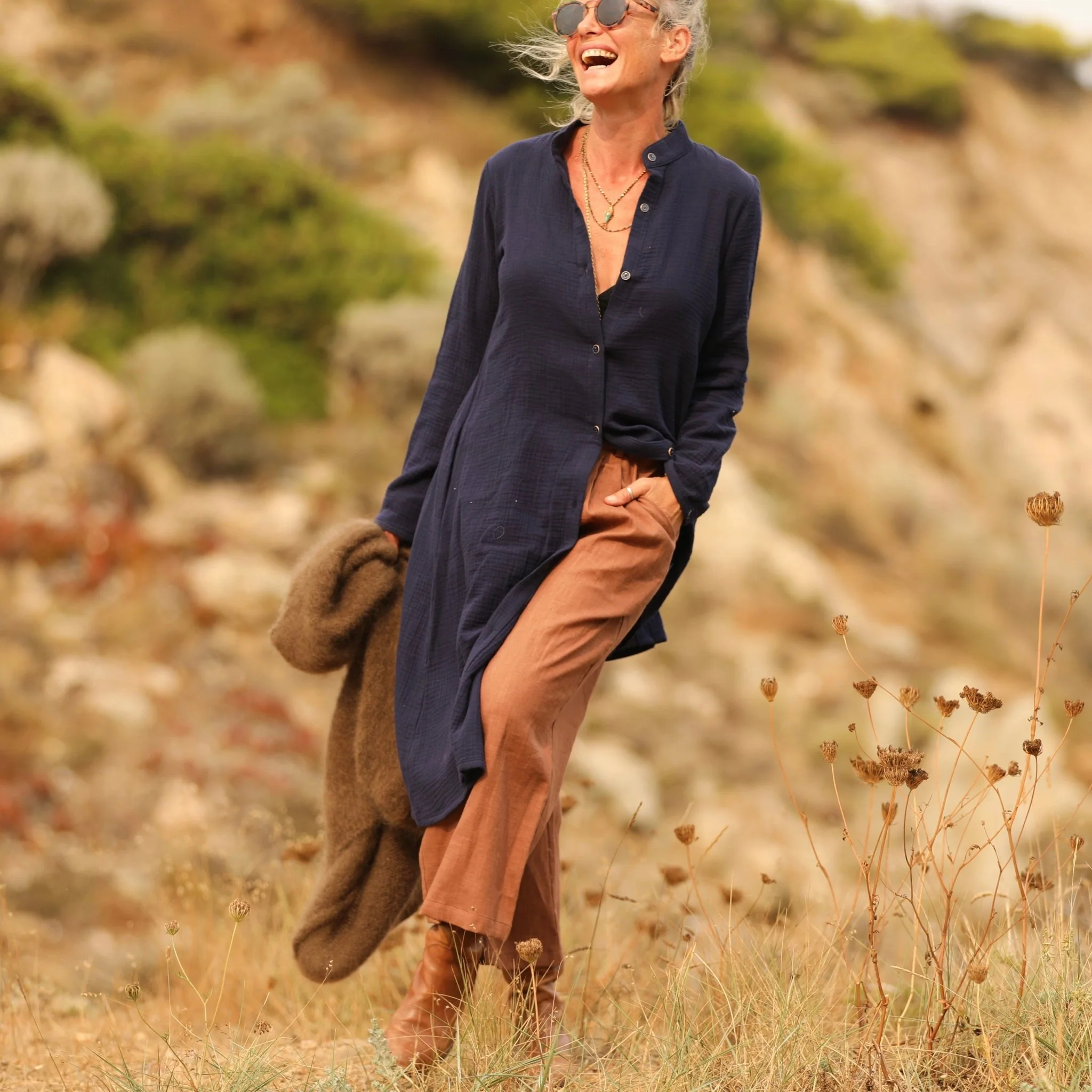 Robe Yuna -  Double gaze de coton bleu nuit - Image 6