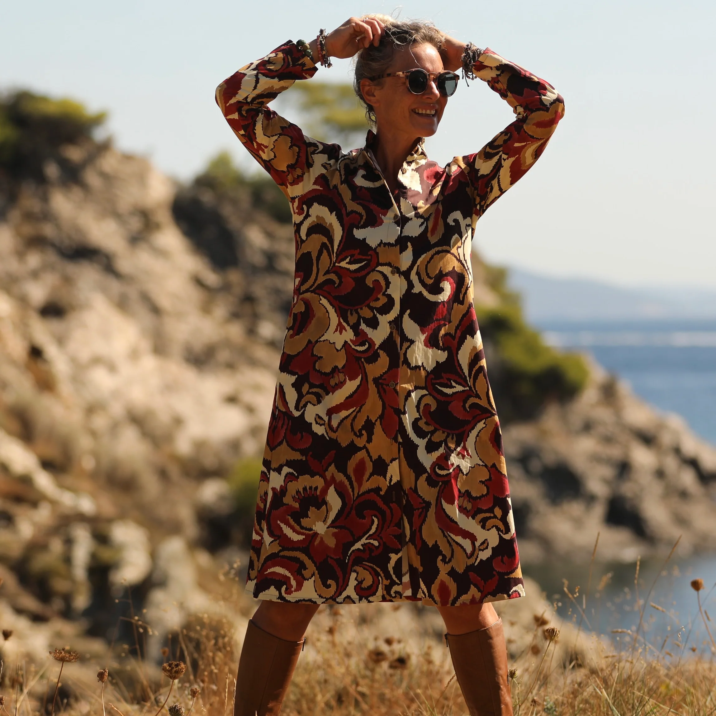 Robe Yuna -  satin de coton Éclat Grenat - Image 11