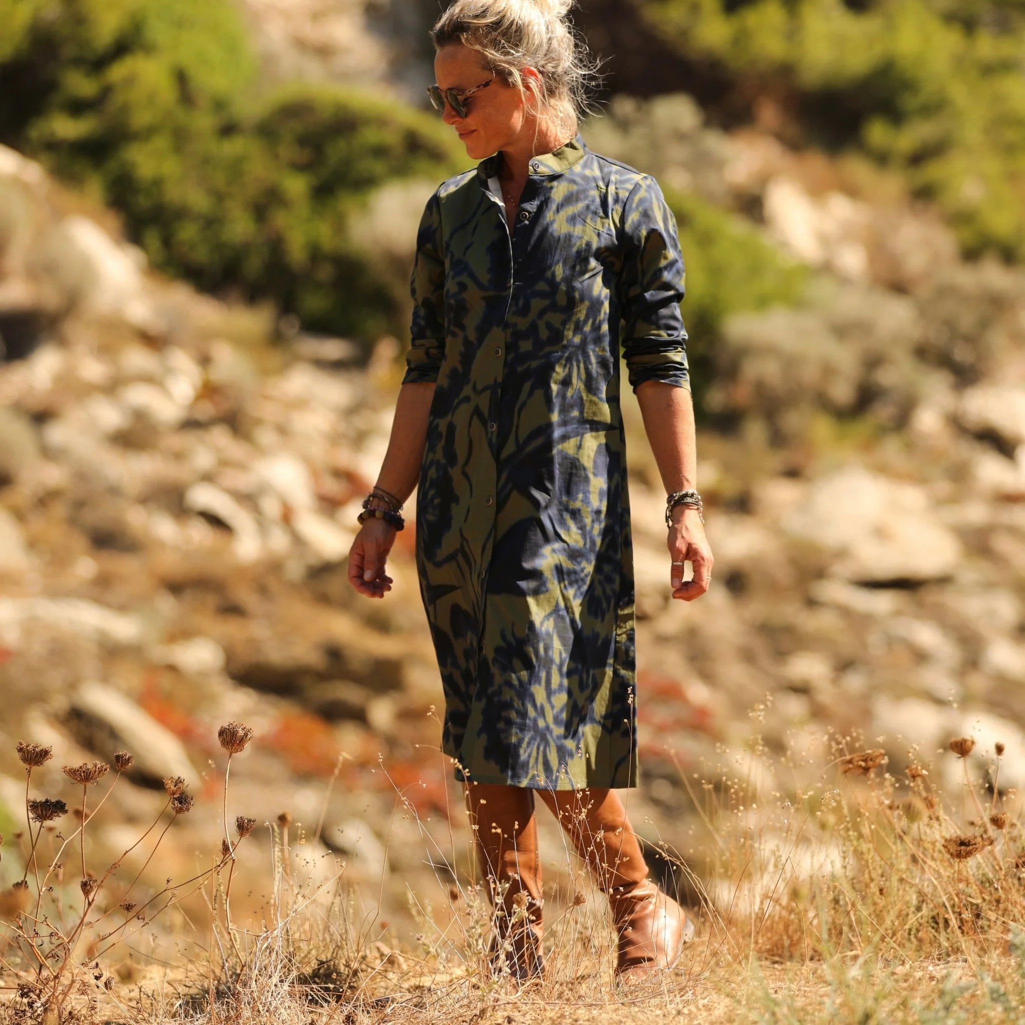 Robe Yuna -  satin de coton Ondée botanique