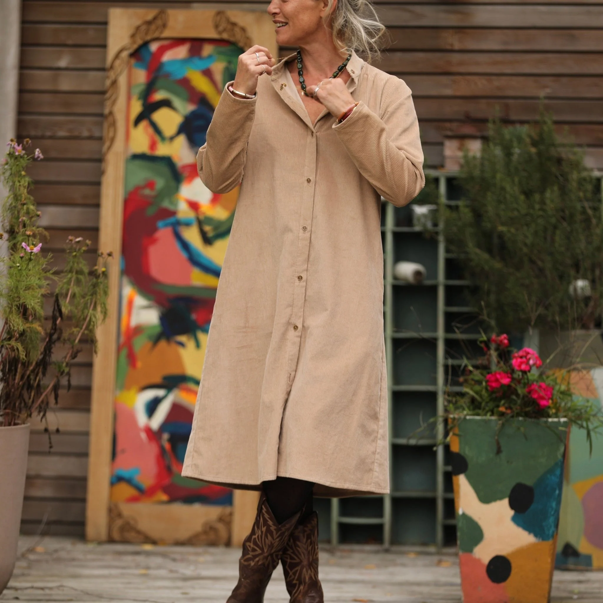 Robe Yuna - velours côtelé sable