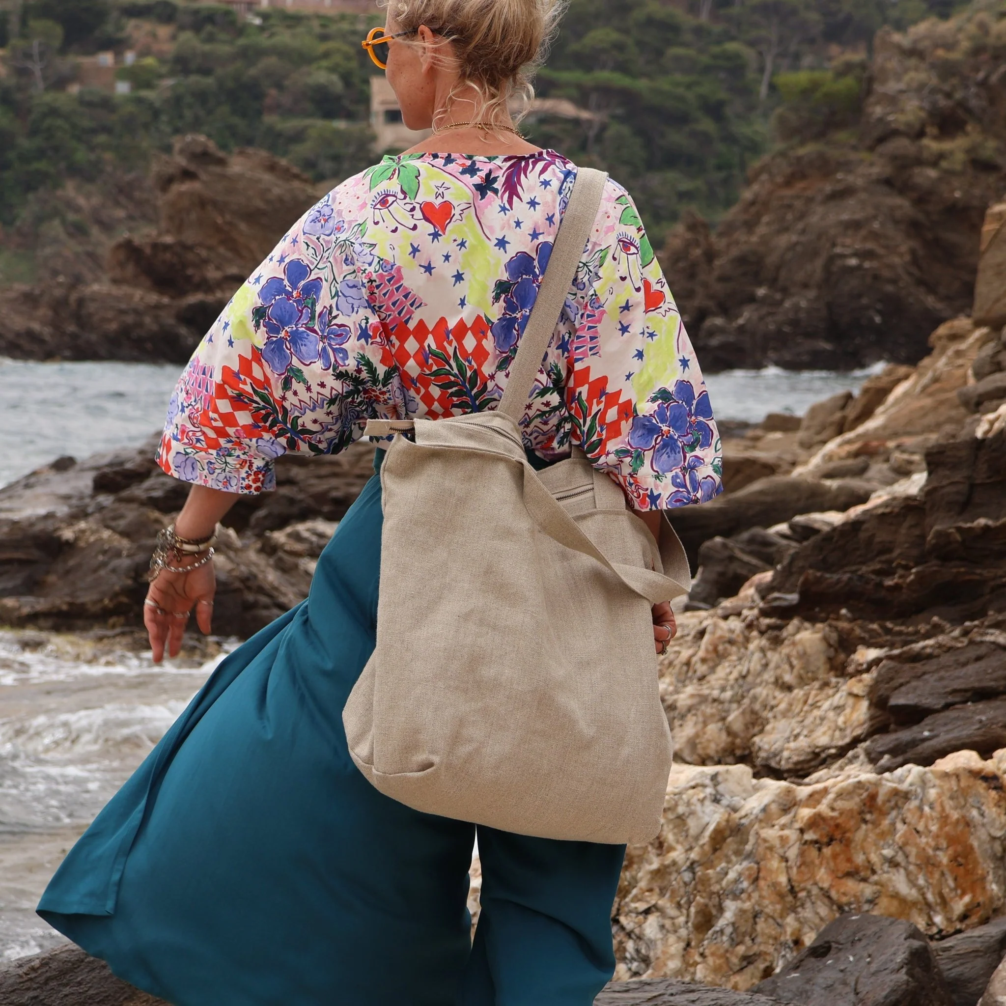 Sac Alfred en lin naturel - doublure en lin gris anthracite - Image 15