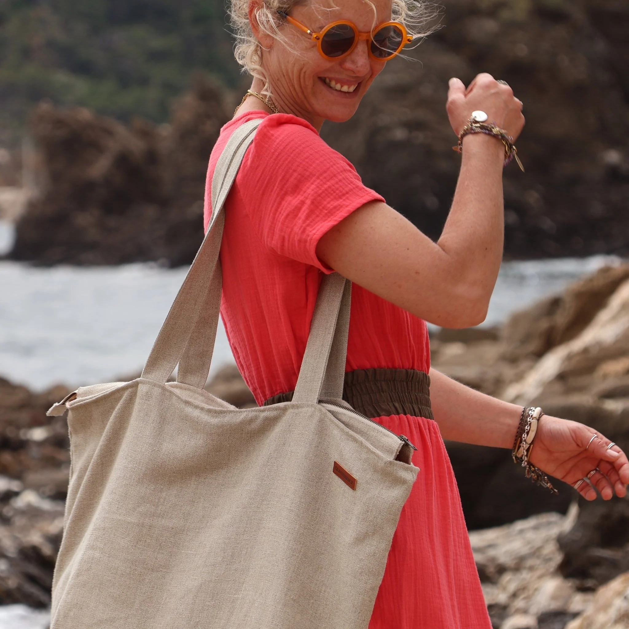 Sac Alfred en lin naturel - doublure en lin gris anthracite - Image 16