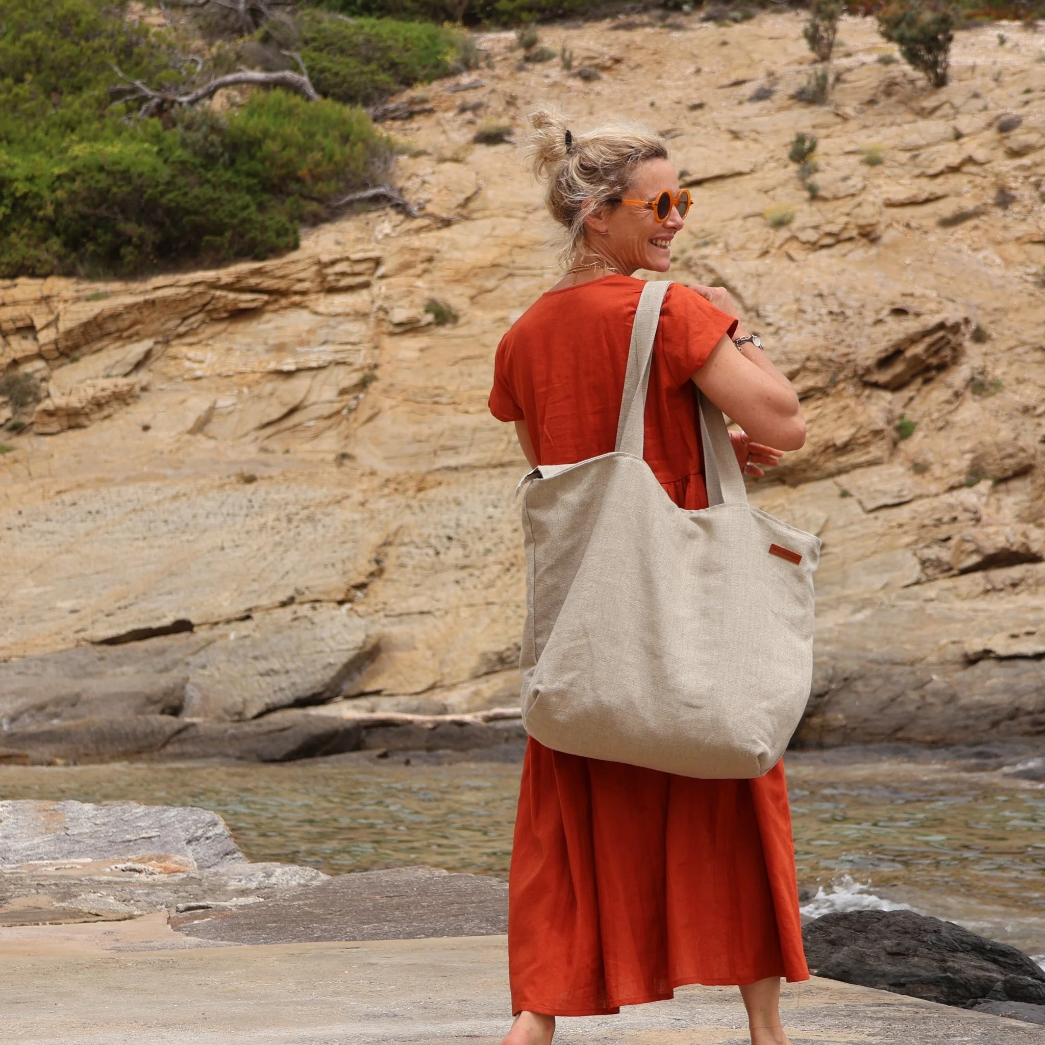 Sac Alfred en lin naturel - doublure en lin gris anthracite - Image 20