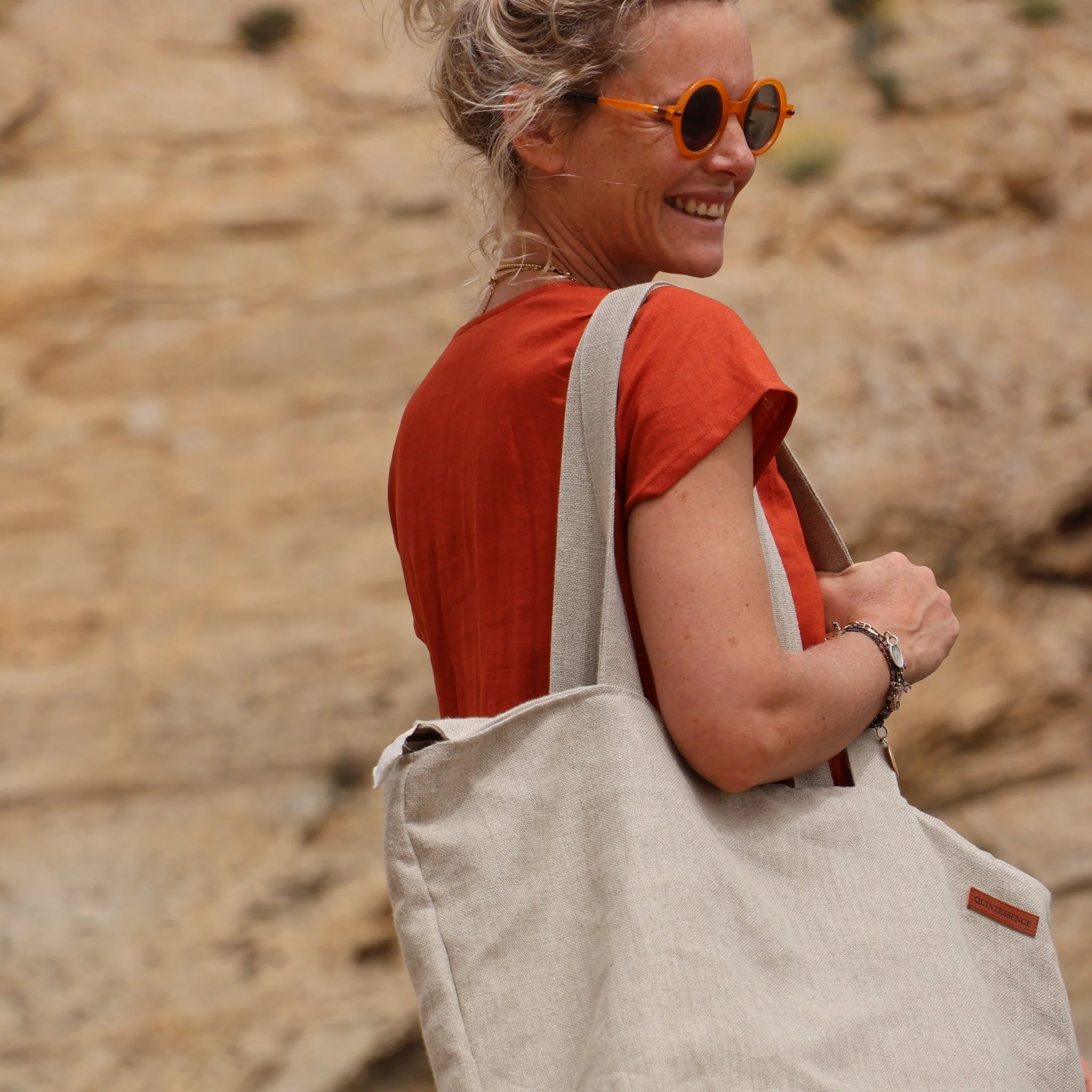 Sac Alfred en lin naturel - doublure en lin gris anthracite - Image 21