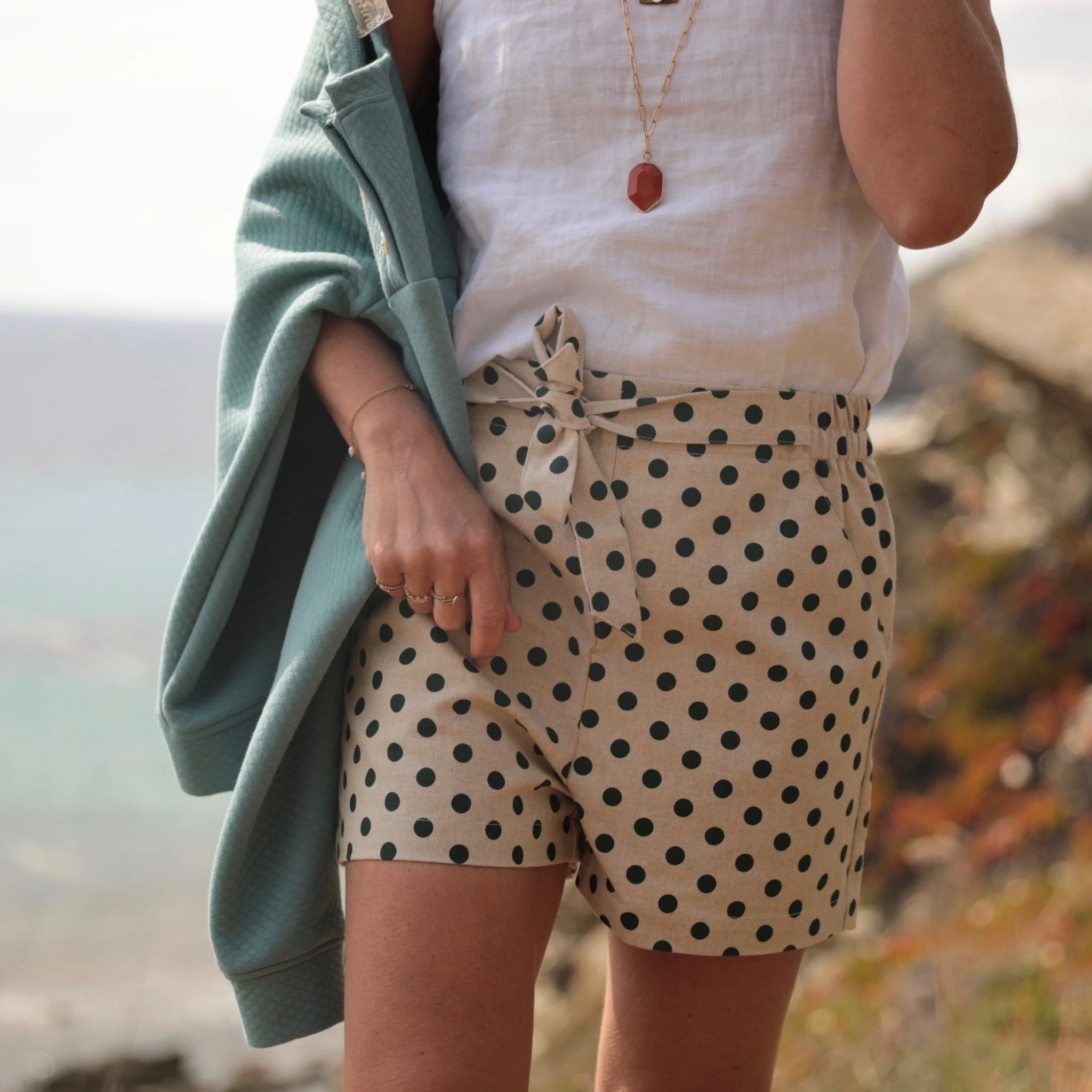 Short Clément - Coton ficelle pois vert