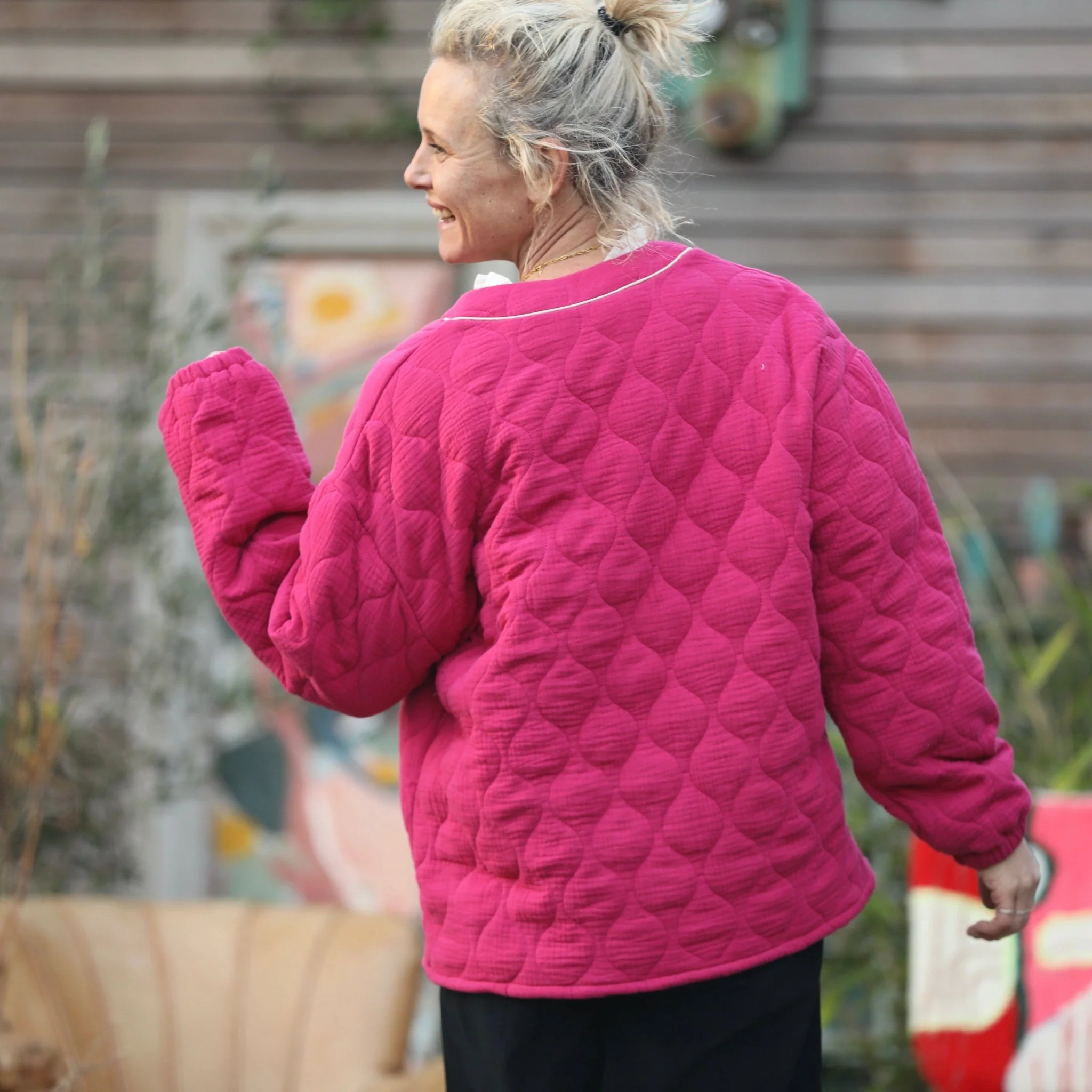 Sweat Gustave-  matelassé en double gaze de coton fushia - Image 3