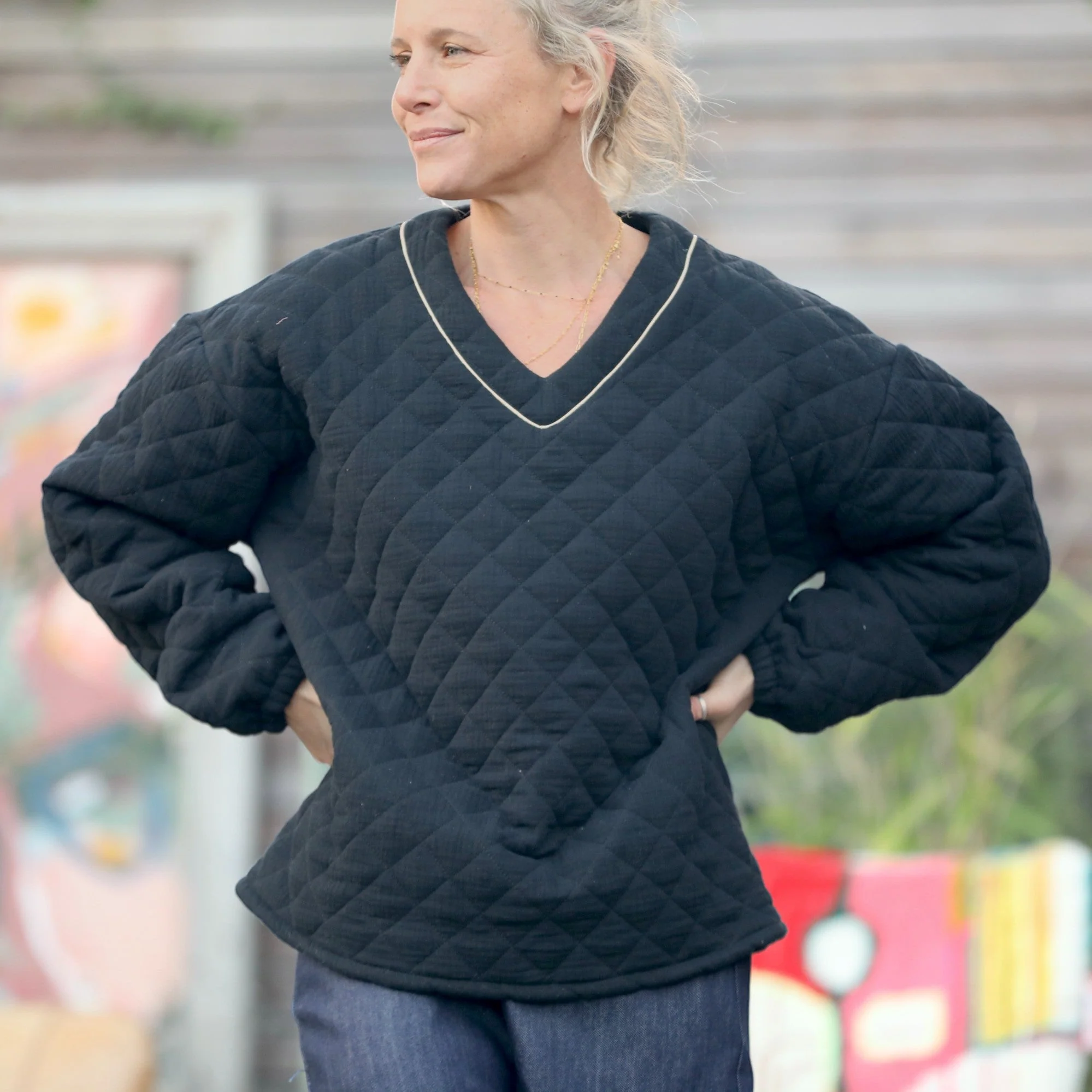 Sweat Gustave-  matelassé en double gaze de coton noire - Image 7