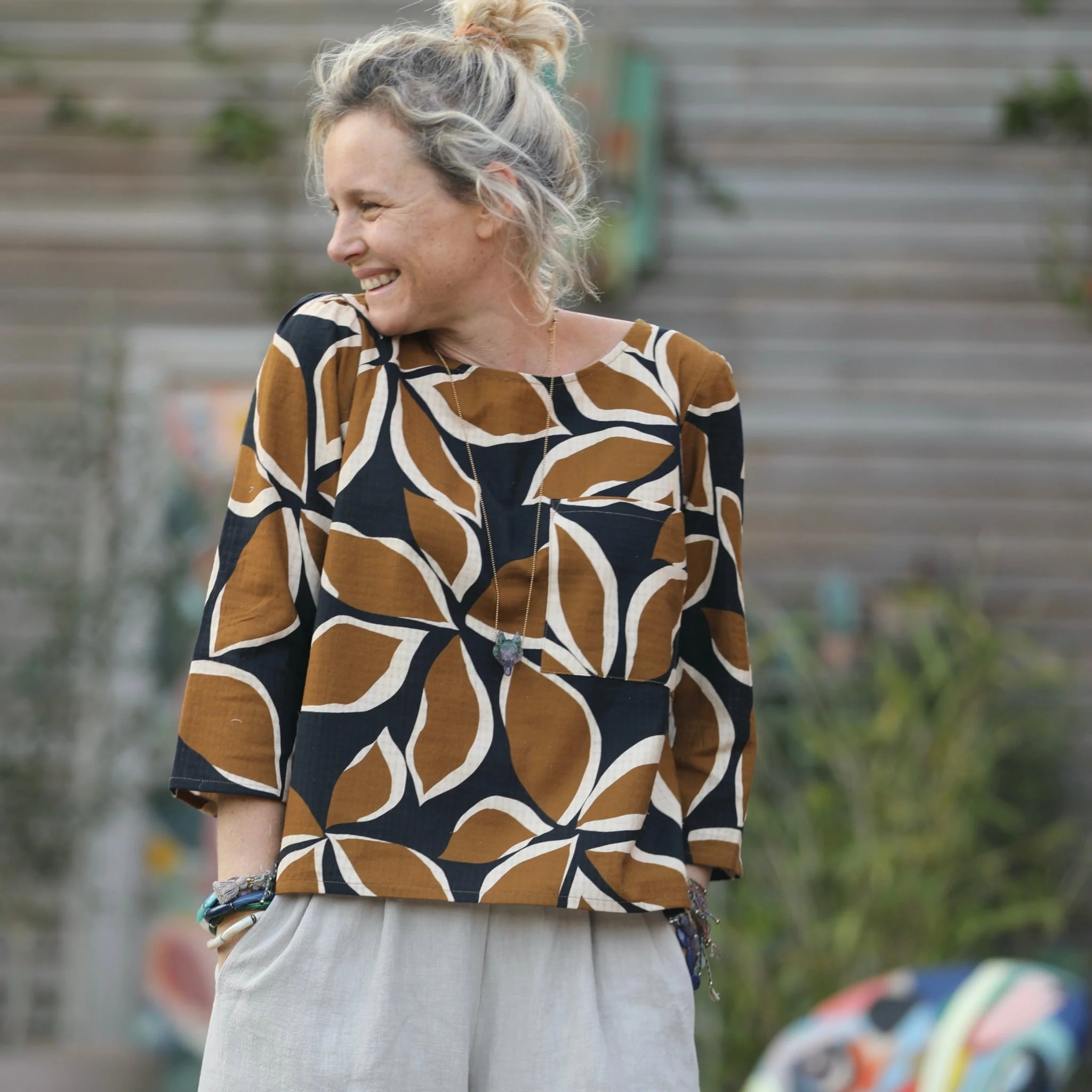 Blouse Toscane - armuré de coton feuillage safari