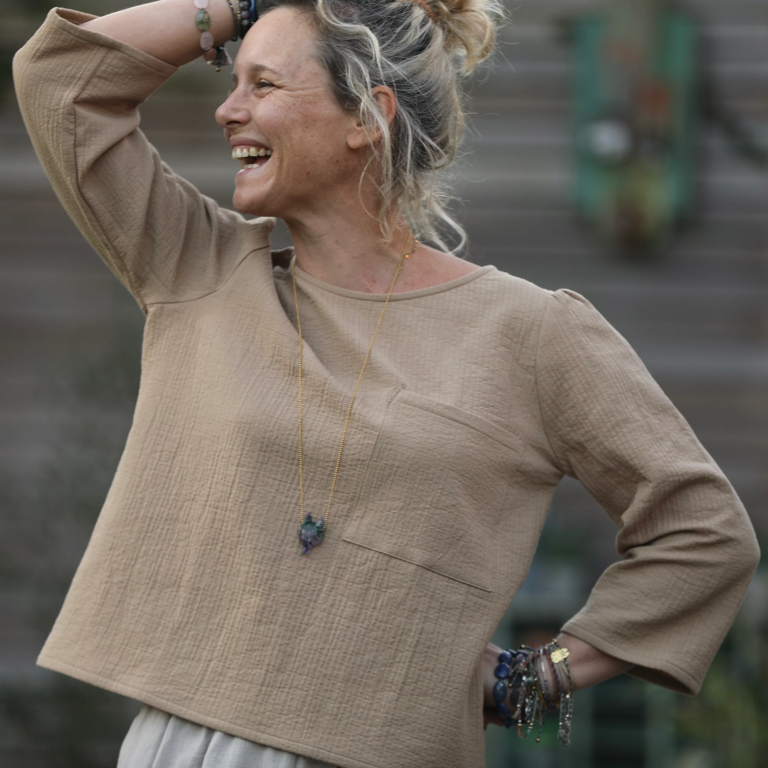 Blouse Toscane - piqué de coton camel