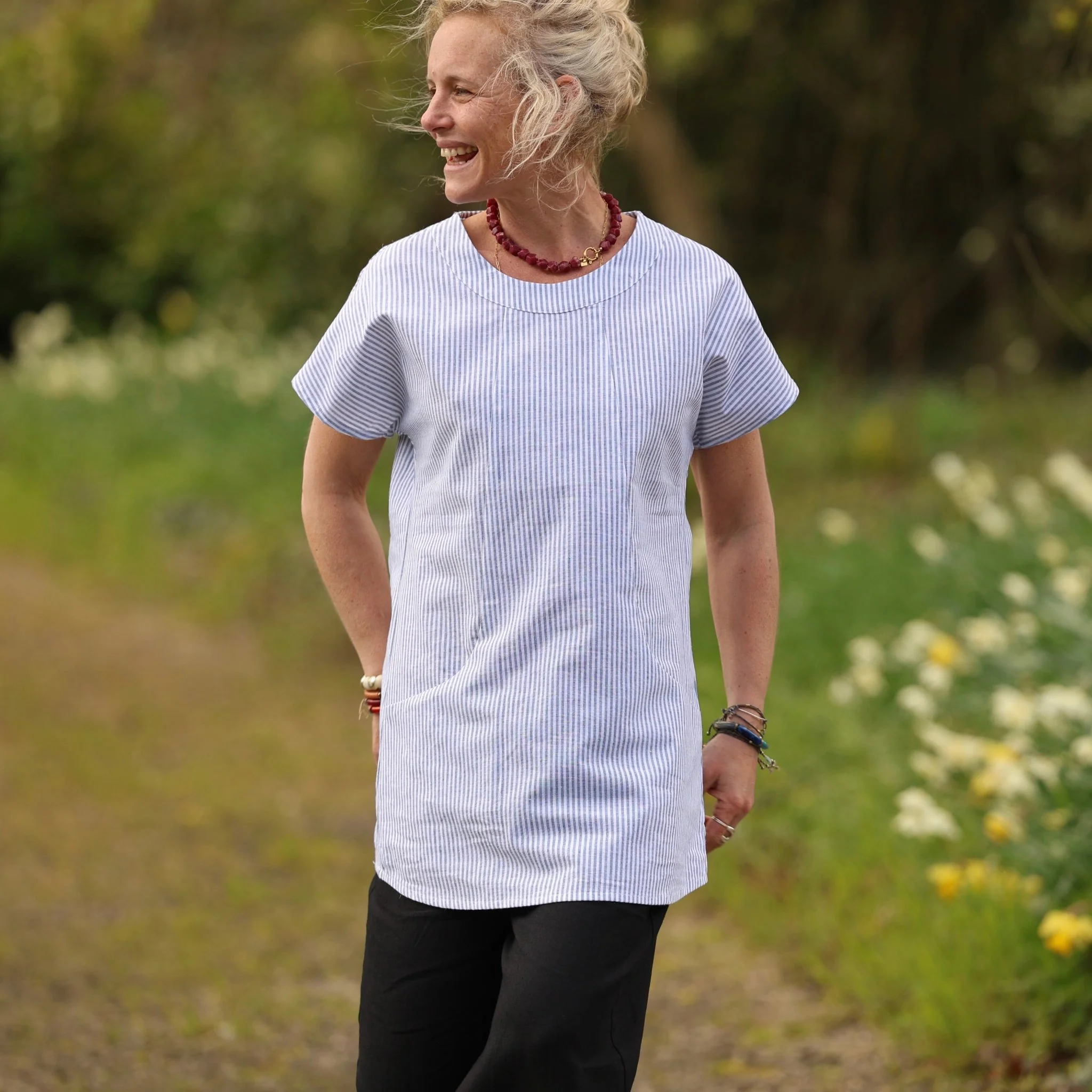 Tunique Elise – Coton Rayé Bleu - Image 4