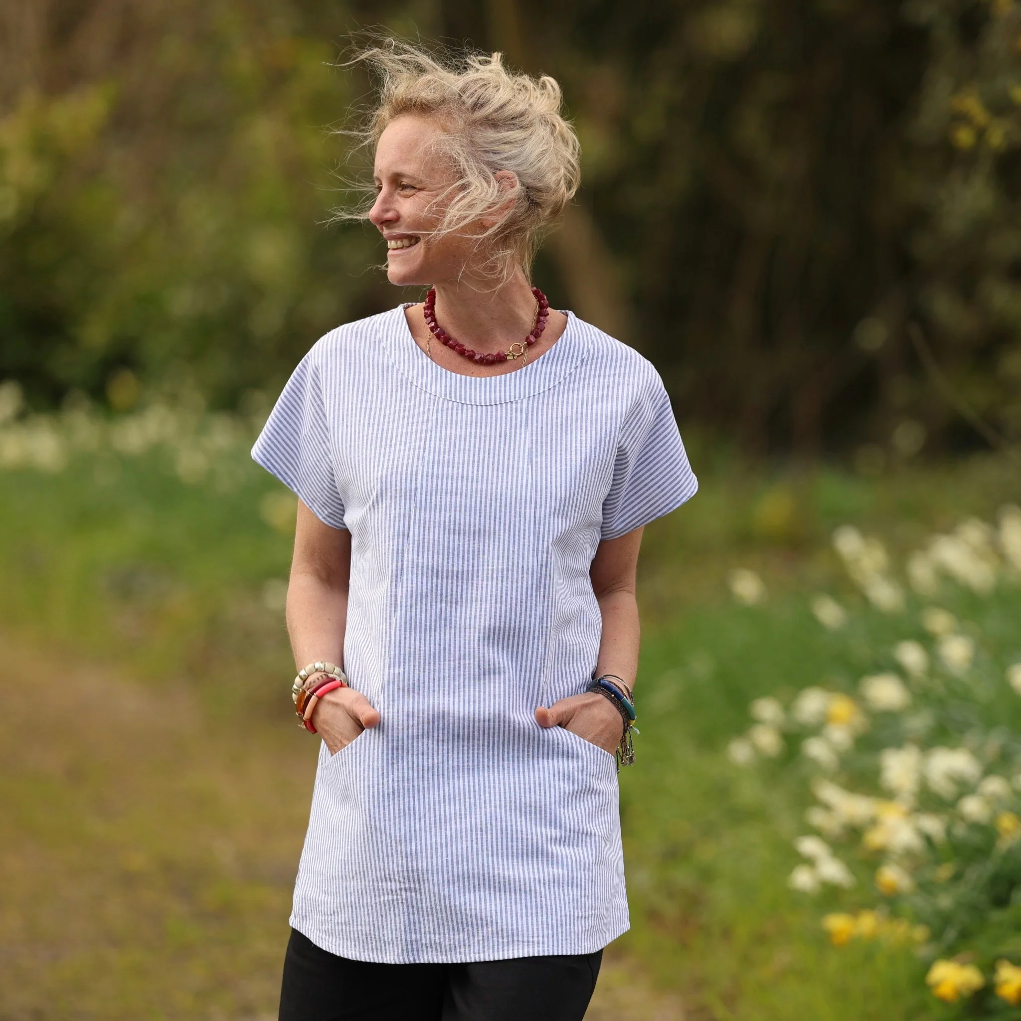 Tunique Elise – Coton Rayé Bleu - Image 9