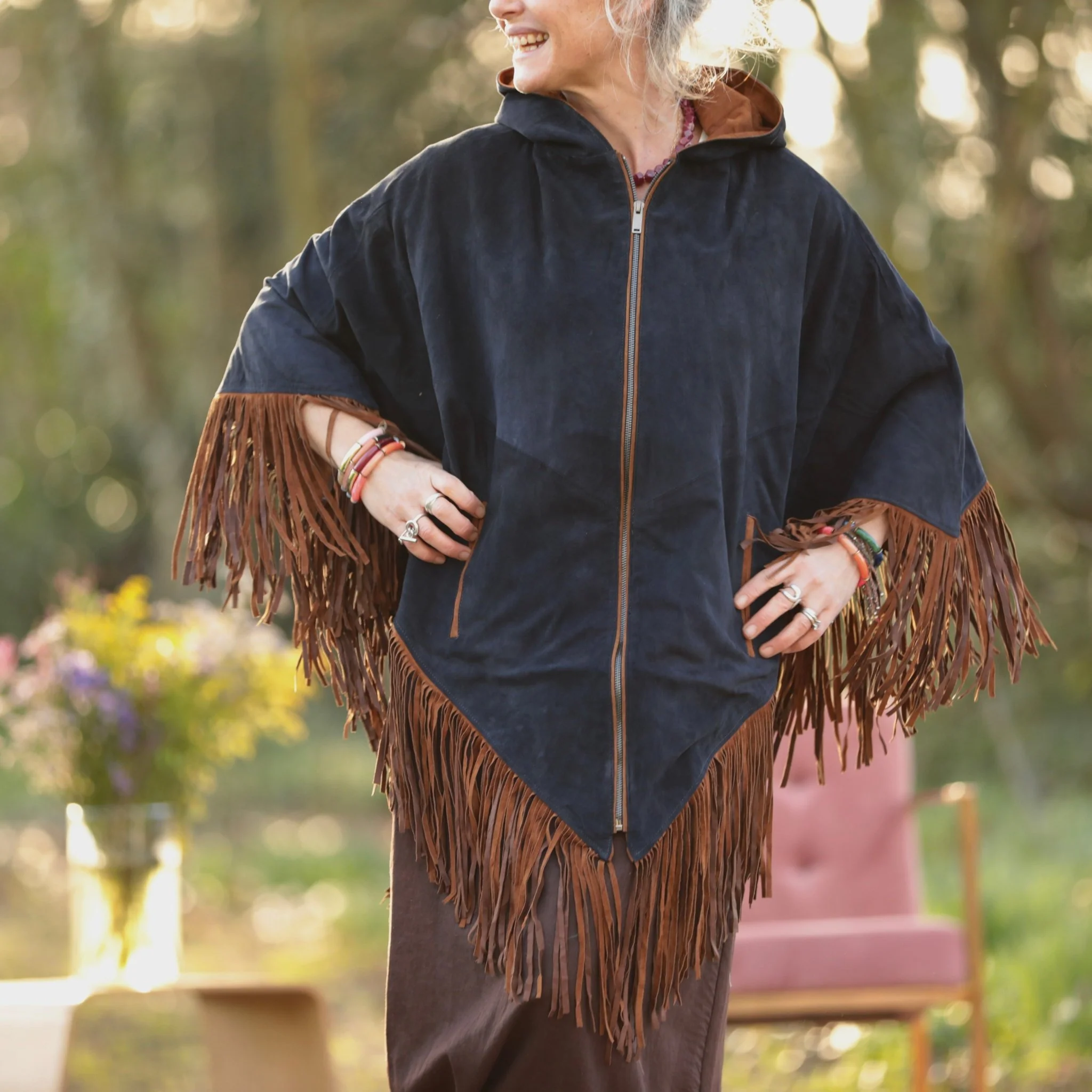 Veste Atlas - Cuir suédé chocolat et bleu marine - Image 10
