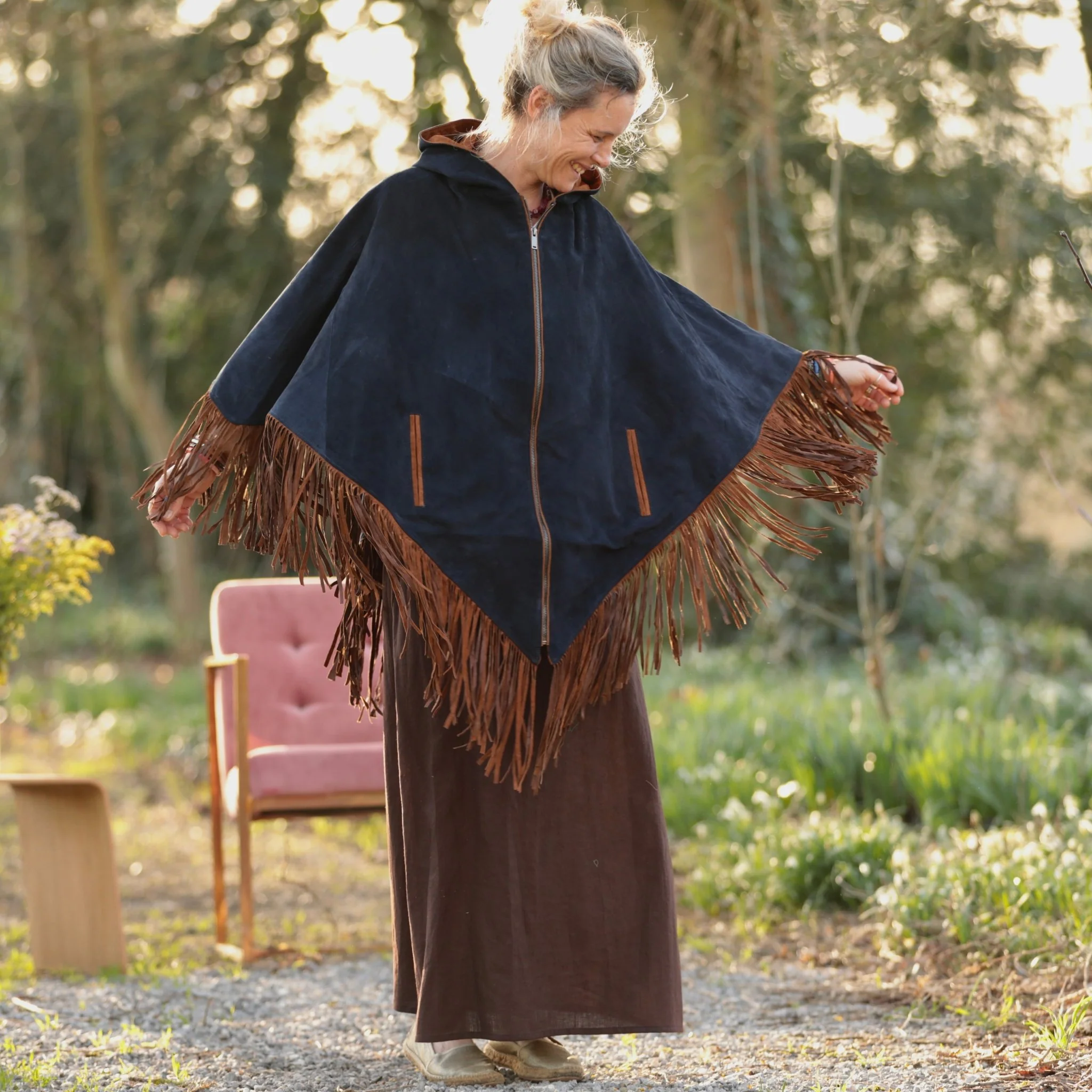 Veste Atlas - Cuir suédé chocolat et bleu marine - Image 12