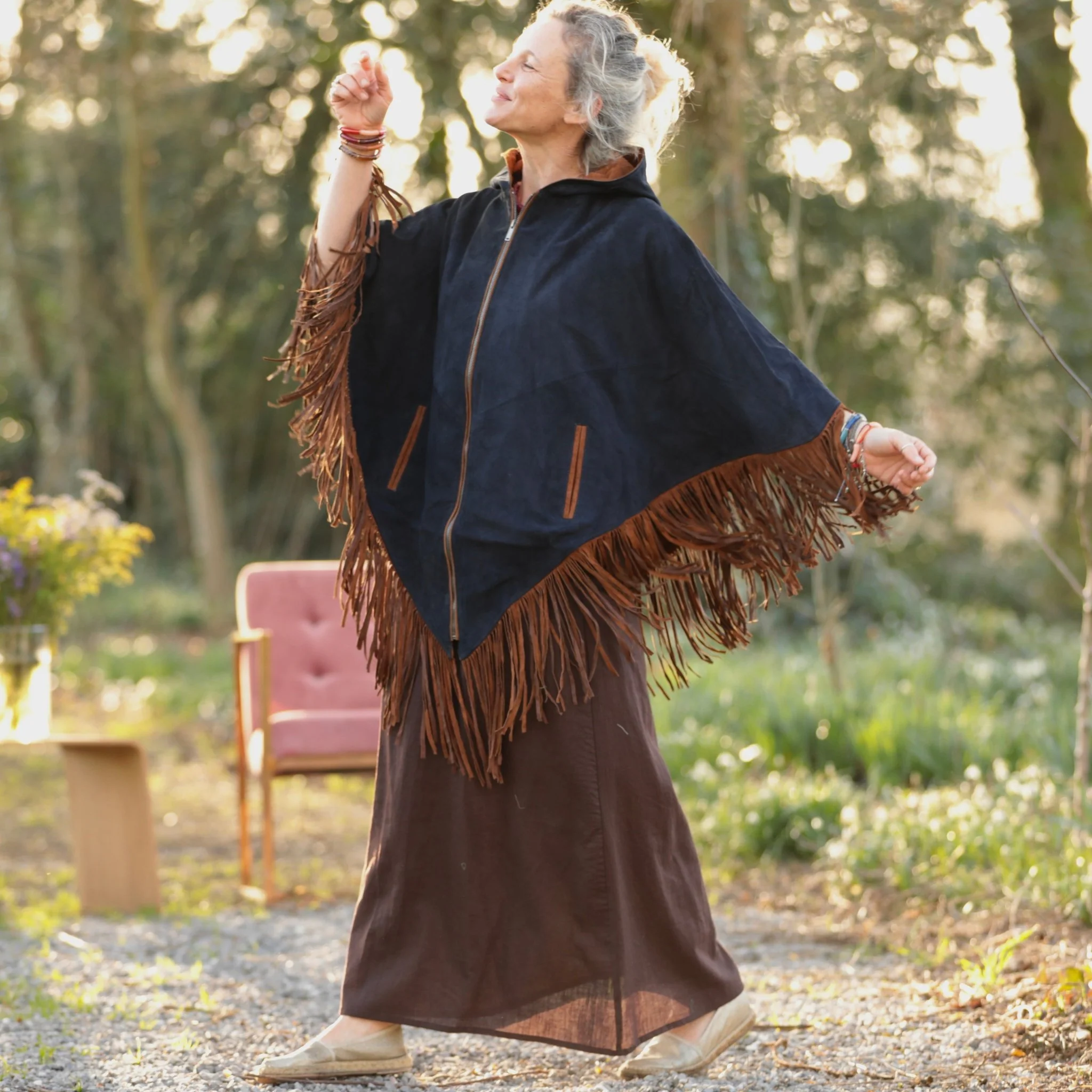 Veste Atlas - Cuir suédé chocolat et bleu marine - Image 6