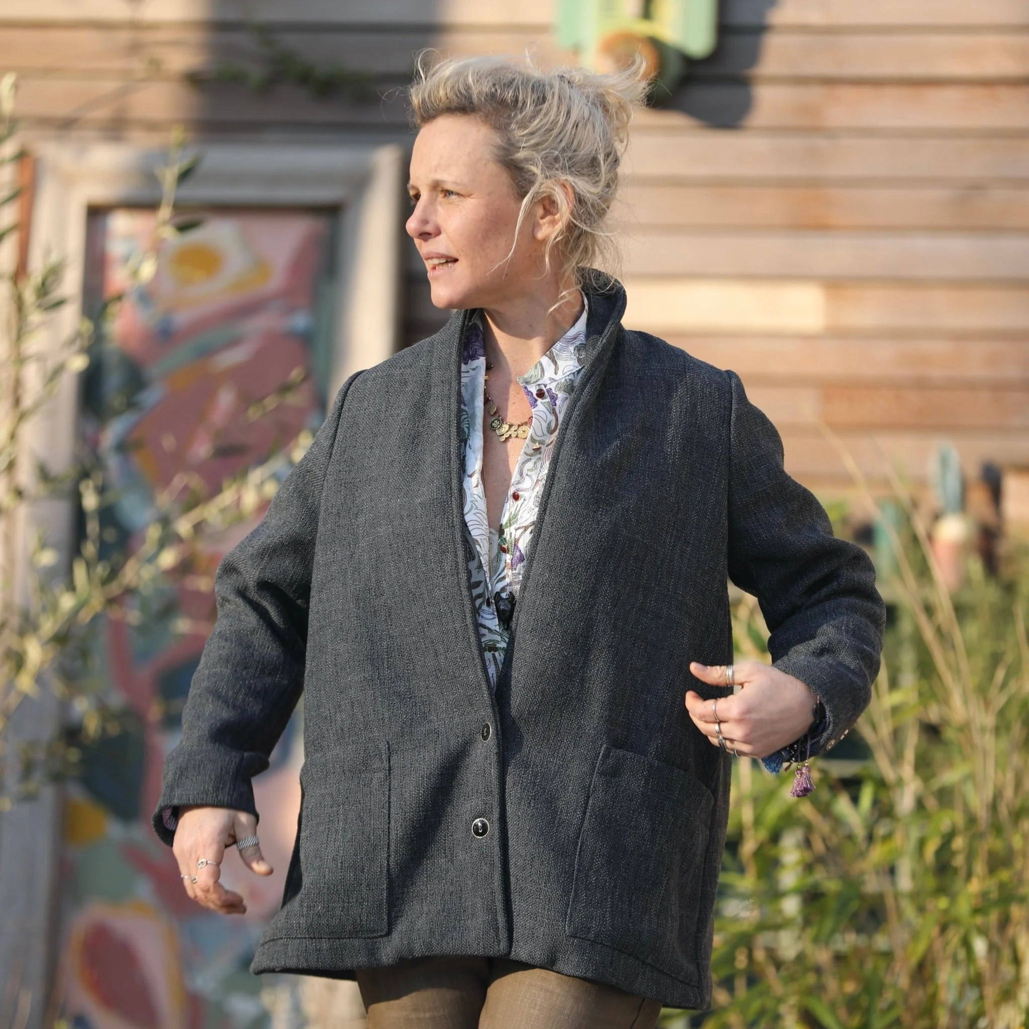 Veste Faustine - toile texturée gris anthracite - Image 6