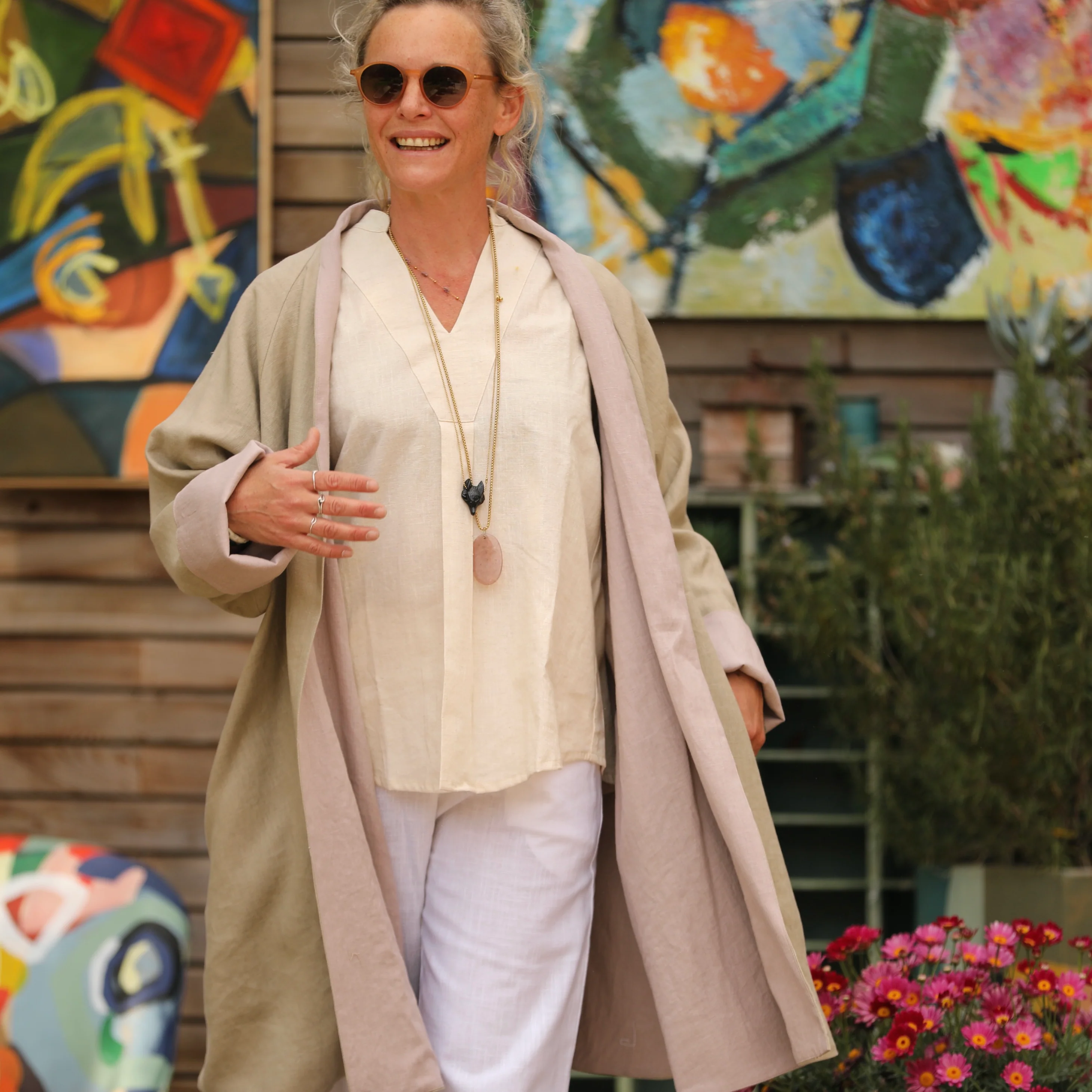 Veste Lisandre lin ficelle/rose poudré - Image 4