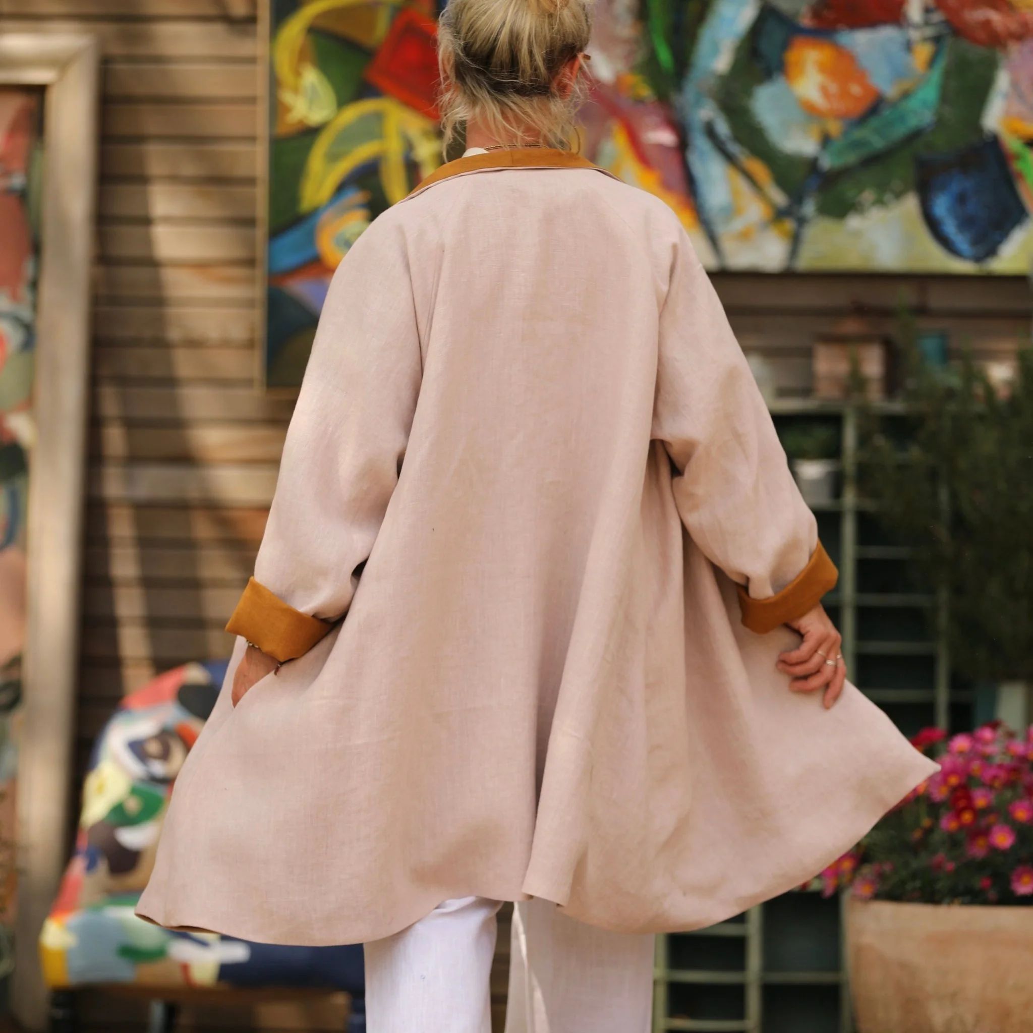 Veste Lisandre lin rose pale/ocre - Image 4