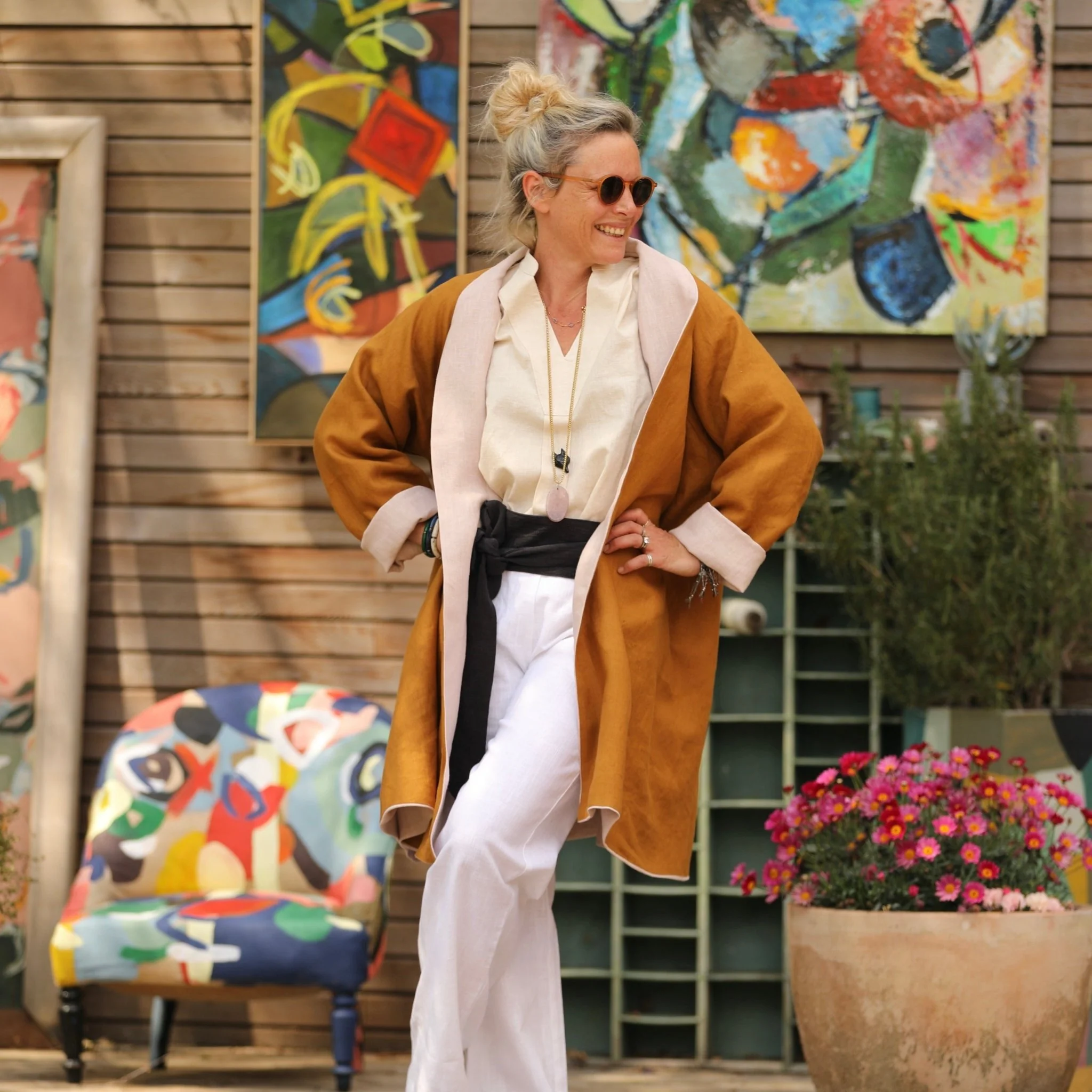 Veste Lisandre lin rose pale/ocre - Image 6