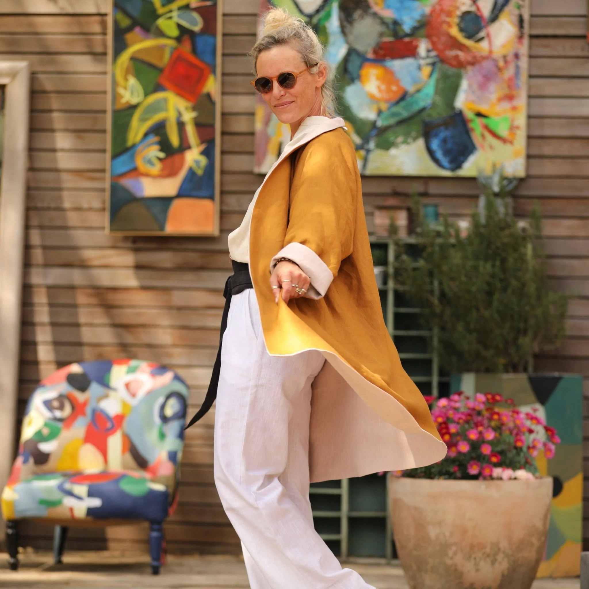 Veste Lisandre lin rose pale/ocre - Image 7