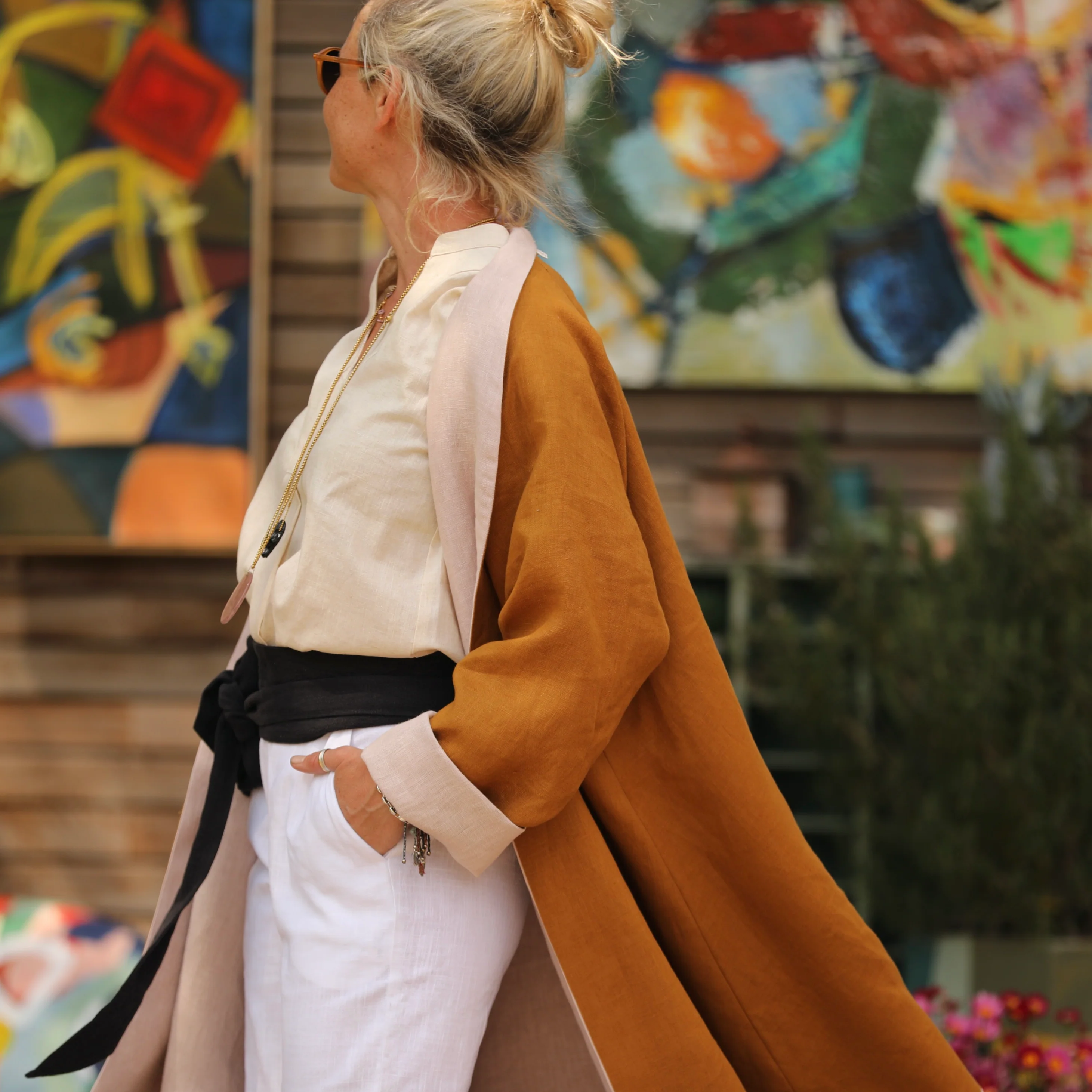 Veste Lisandre lin rose pale/ocre - Image 9