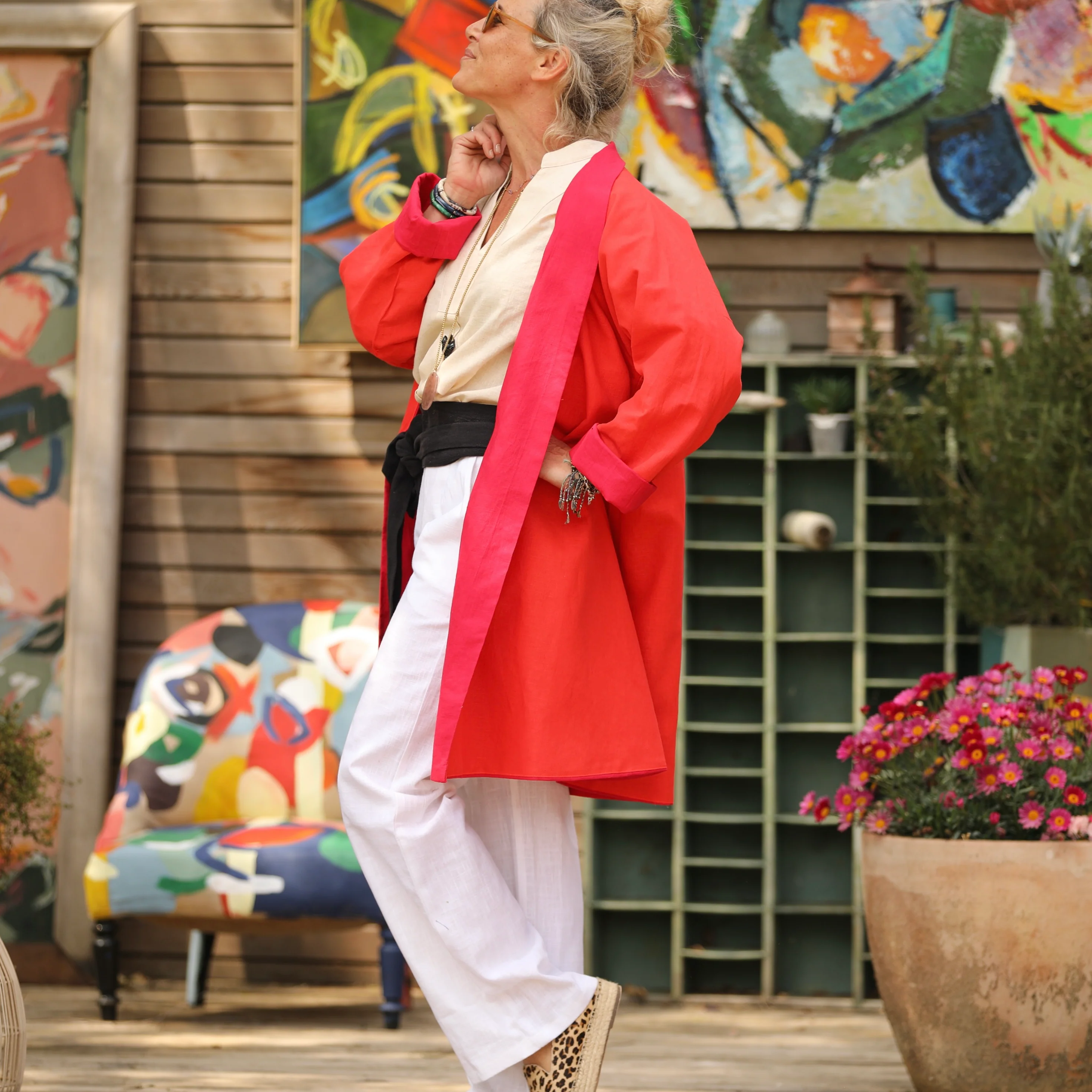 Veste Lisandre lin rouge/orange - Image 3